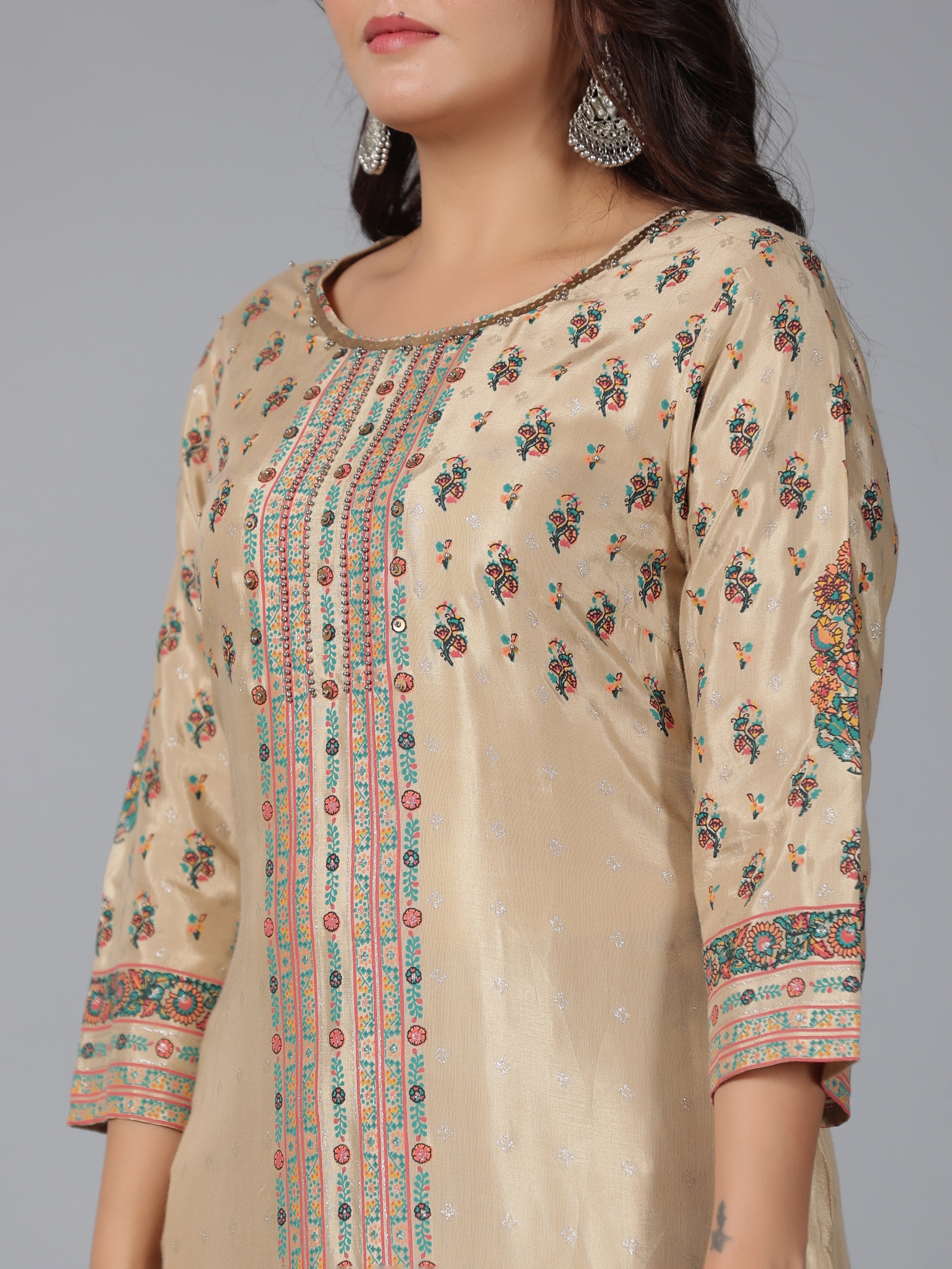 Juniper Women Beige Shantoon Printed Straight Kurta