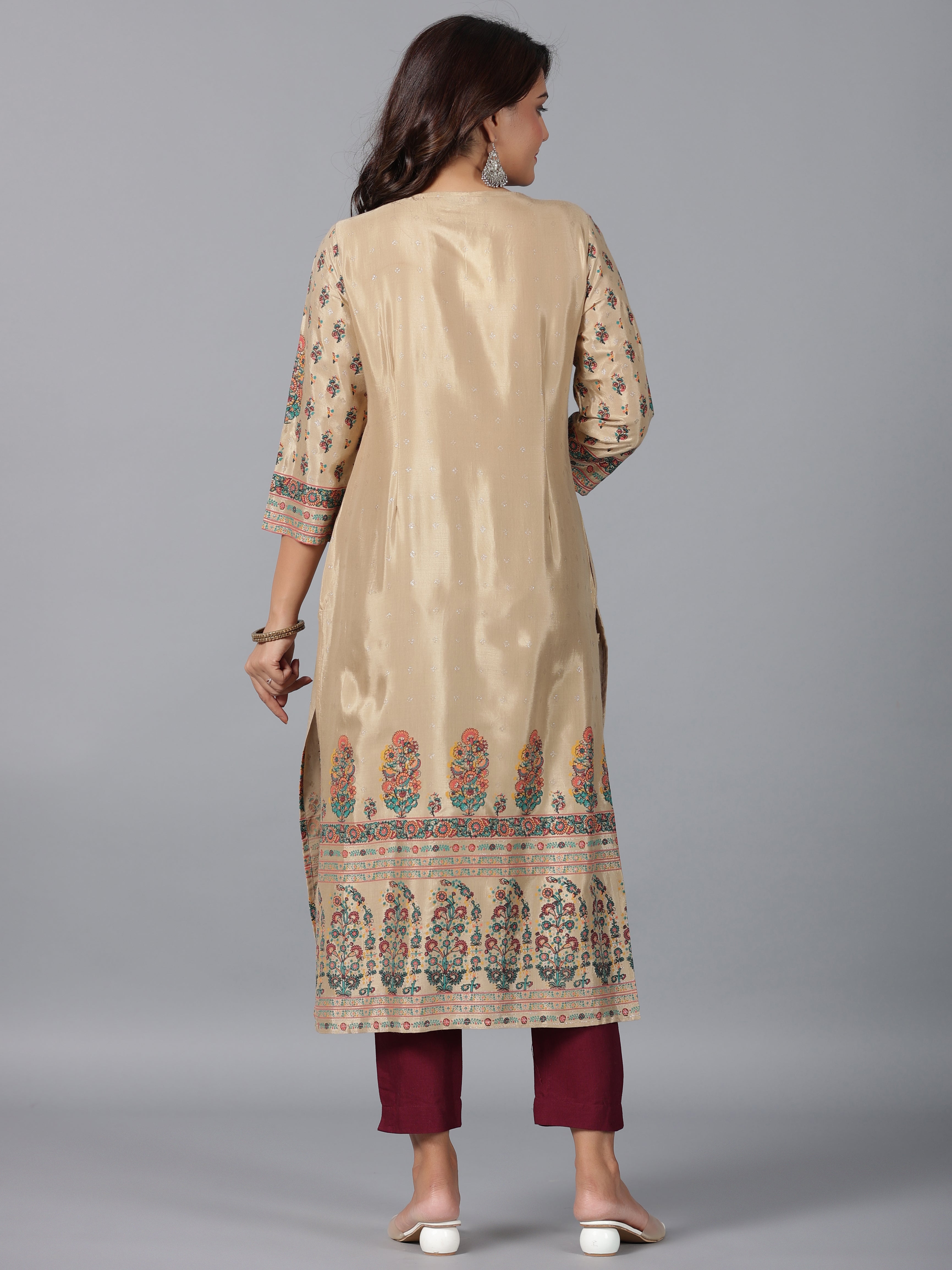 Juniper Women Beige Shantoon Printed Straight Kurta