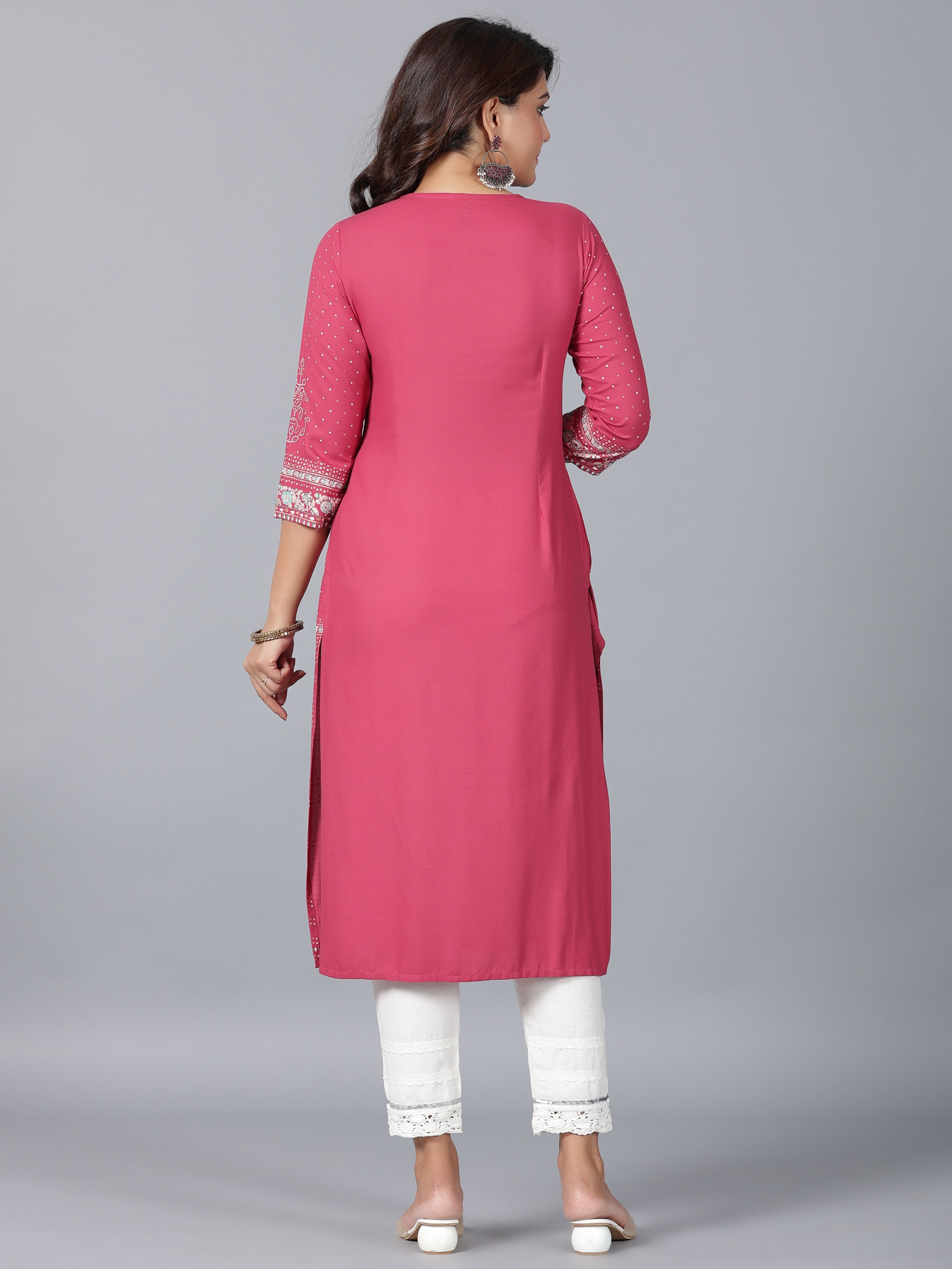 Juniper Women Mauve Rayon Printed Straight Kurta