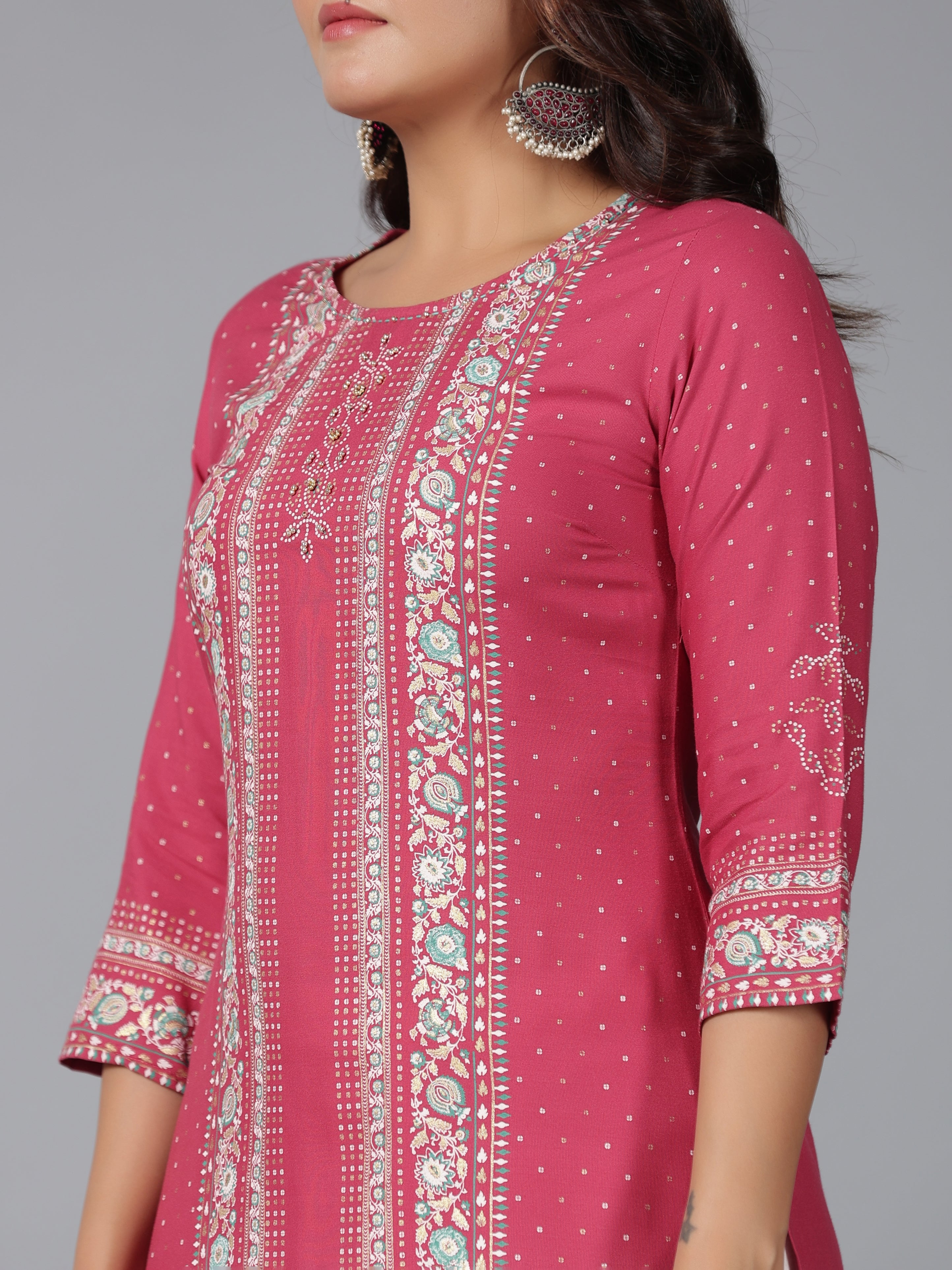 Juniper Women Mauve Rayon Printed Straight Kurta