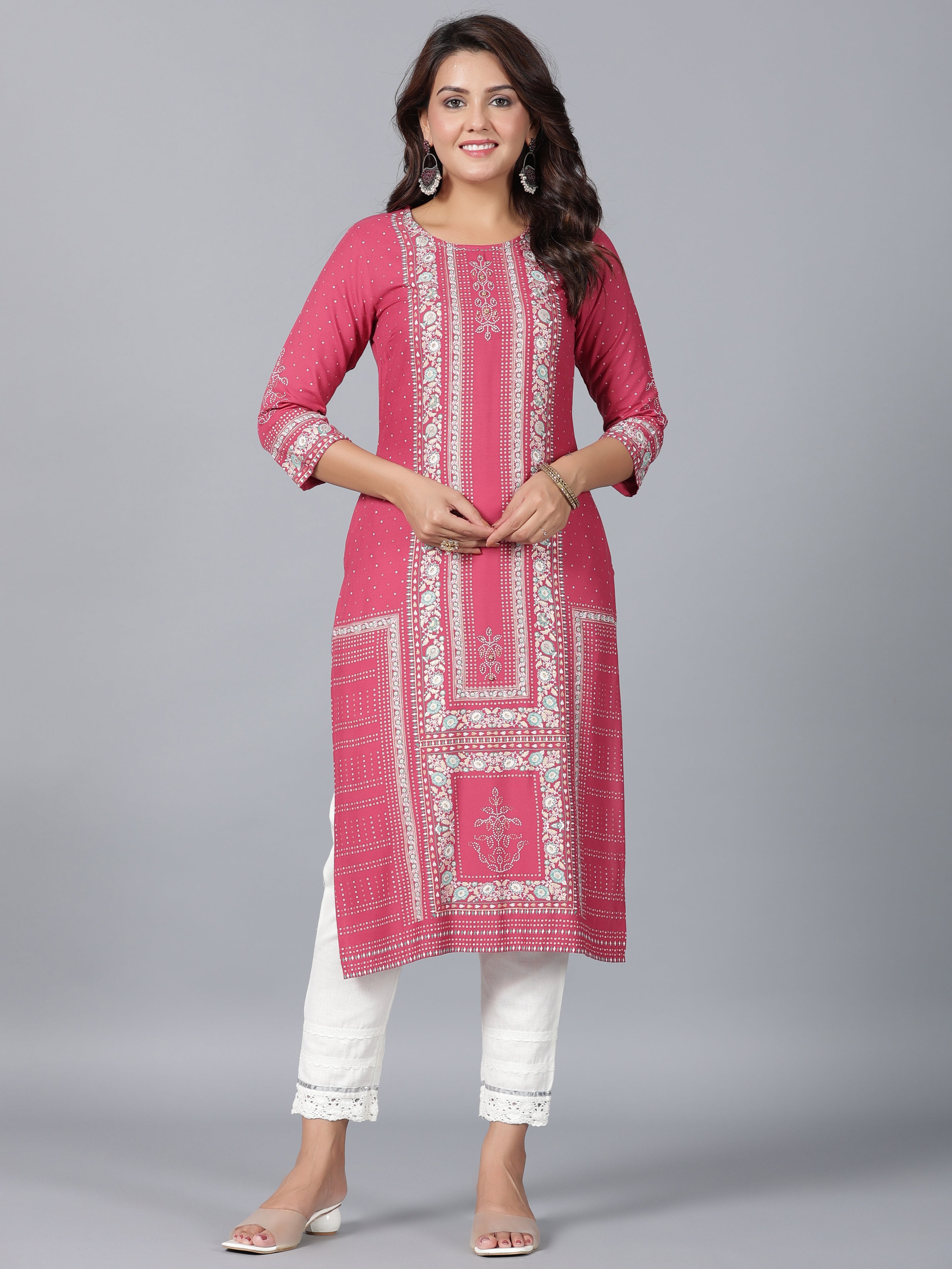 Juniper Women Mauve Rayon Printed Straight Kurta
