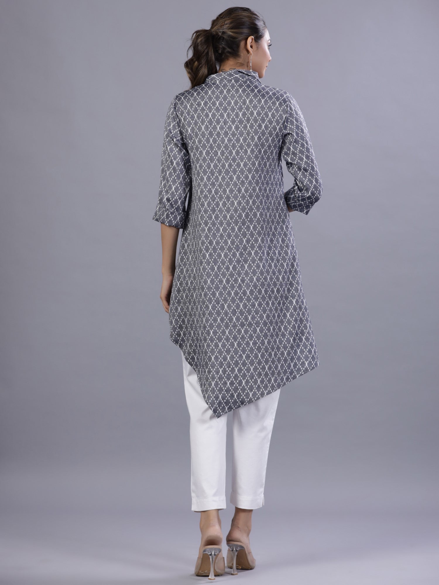 Juniper Women Blue Rayon Printed Asymmetric Kurta