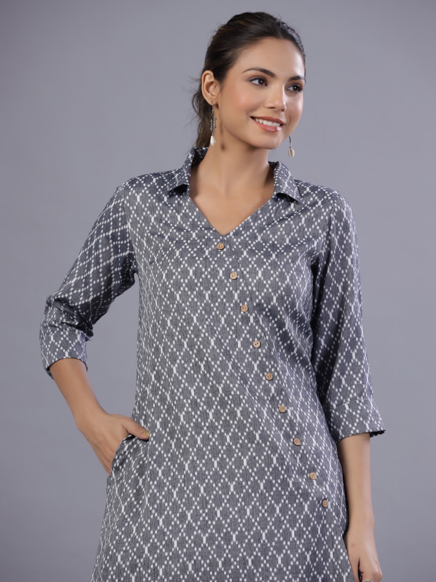 Juniper Women Blue Rayon Printed Asymmetric Kurta