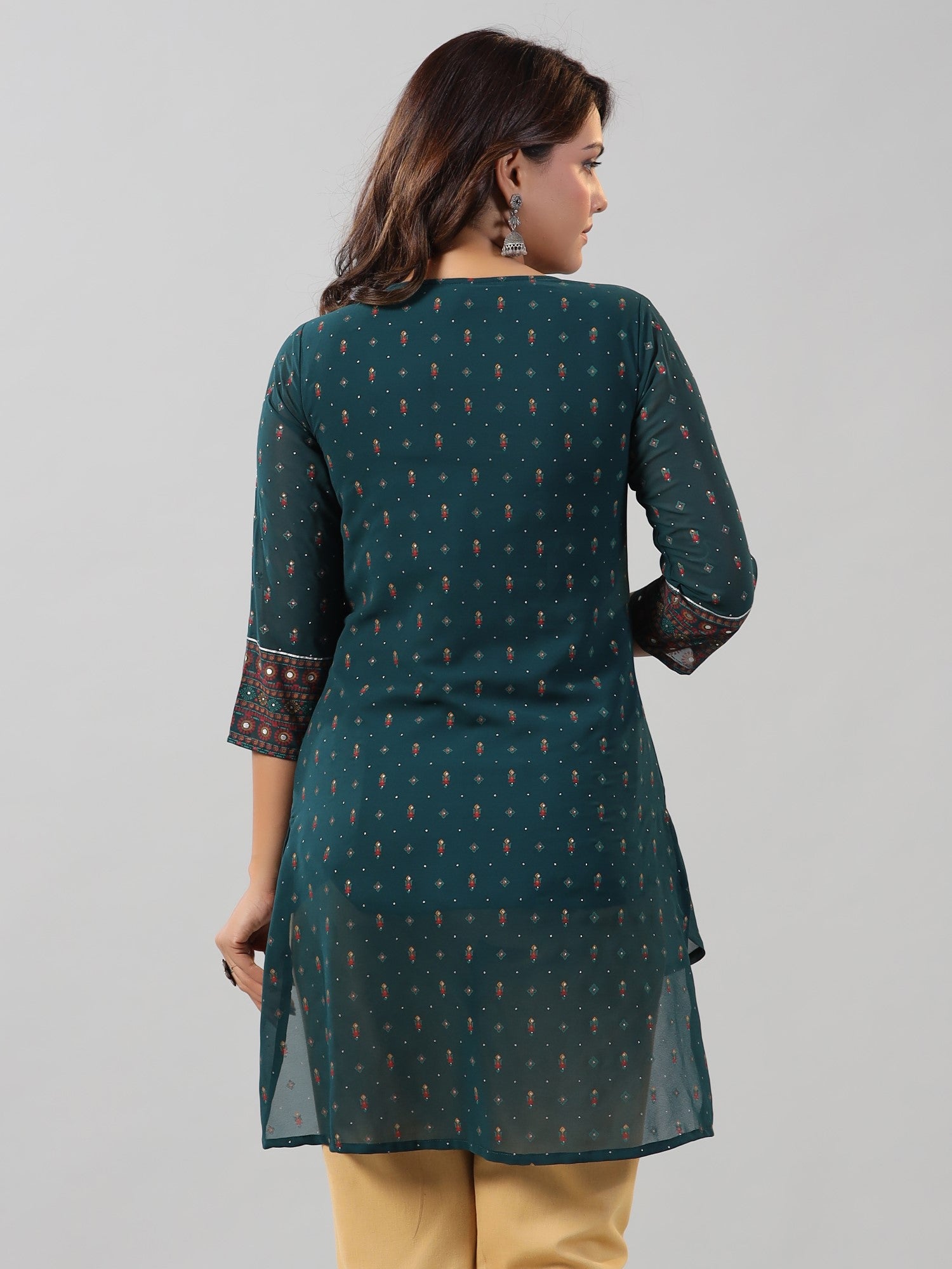Juniper Women Green Georgette Printed High-Low Straight Tunic
