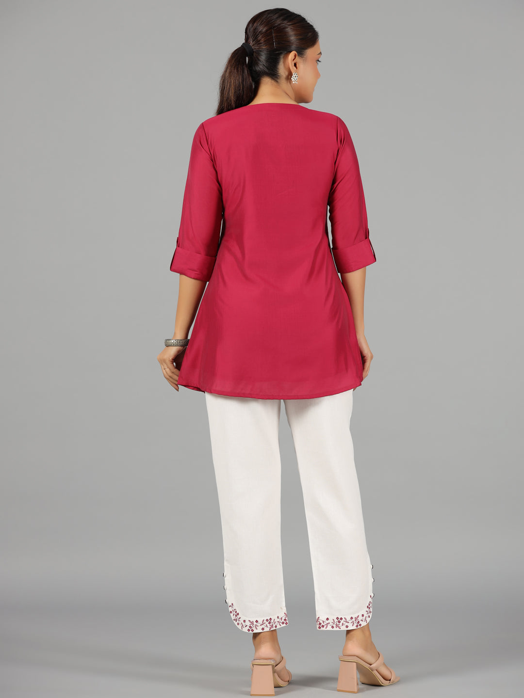 Juniper Women Fuchsia Chanderi Embroidered Clothing Set