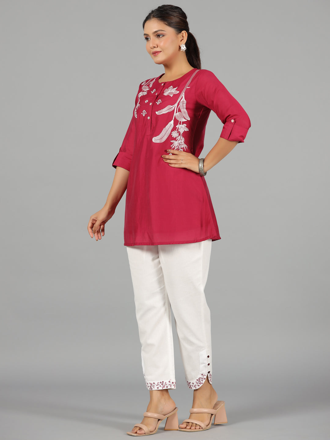 Juniper Women Fuchsia Chanderi Embroidered Clothing Set