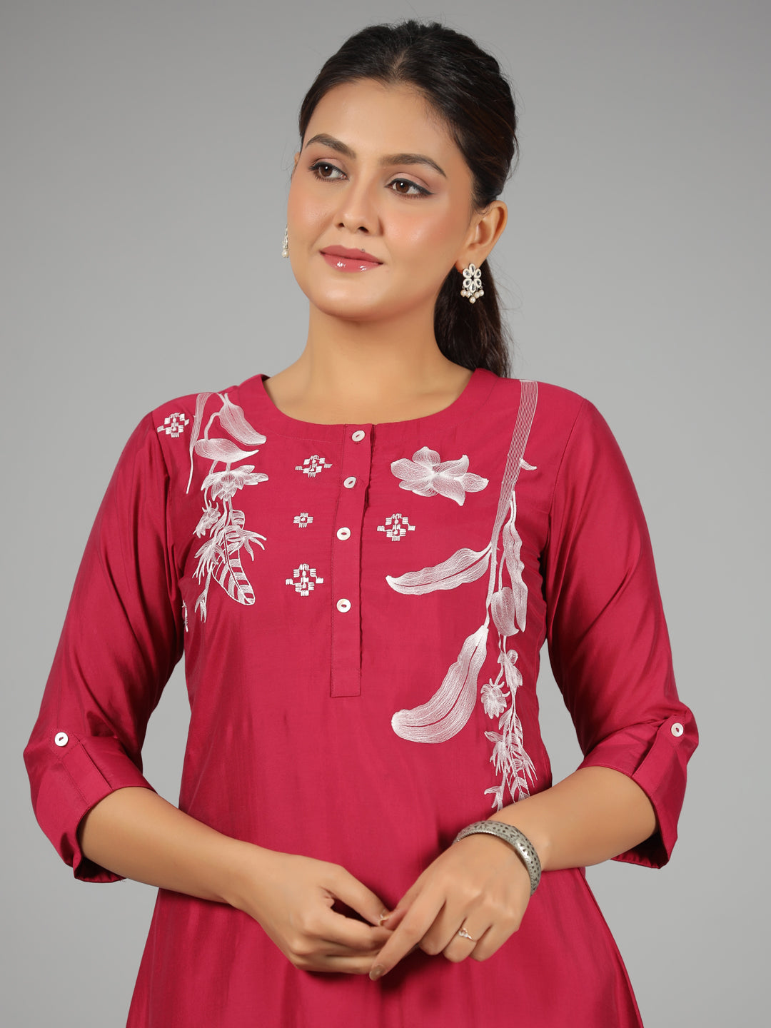Juniper Women Fuchsia Chanderi Embroidered Clothing Set