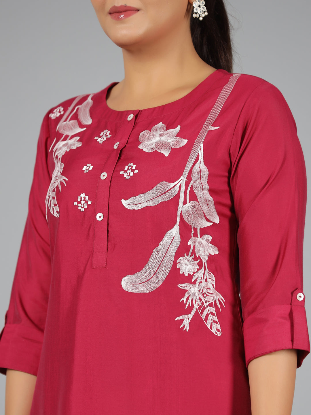 Juniper Women Fuchsia Chanderi Embroidered Clothing Set