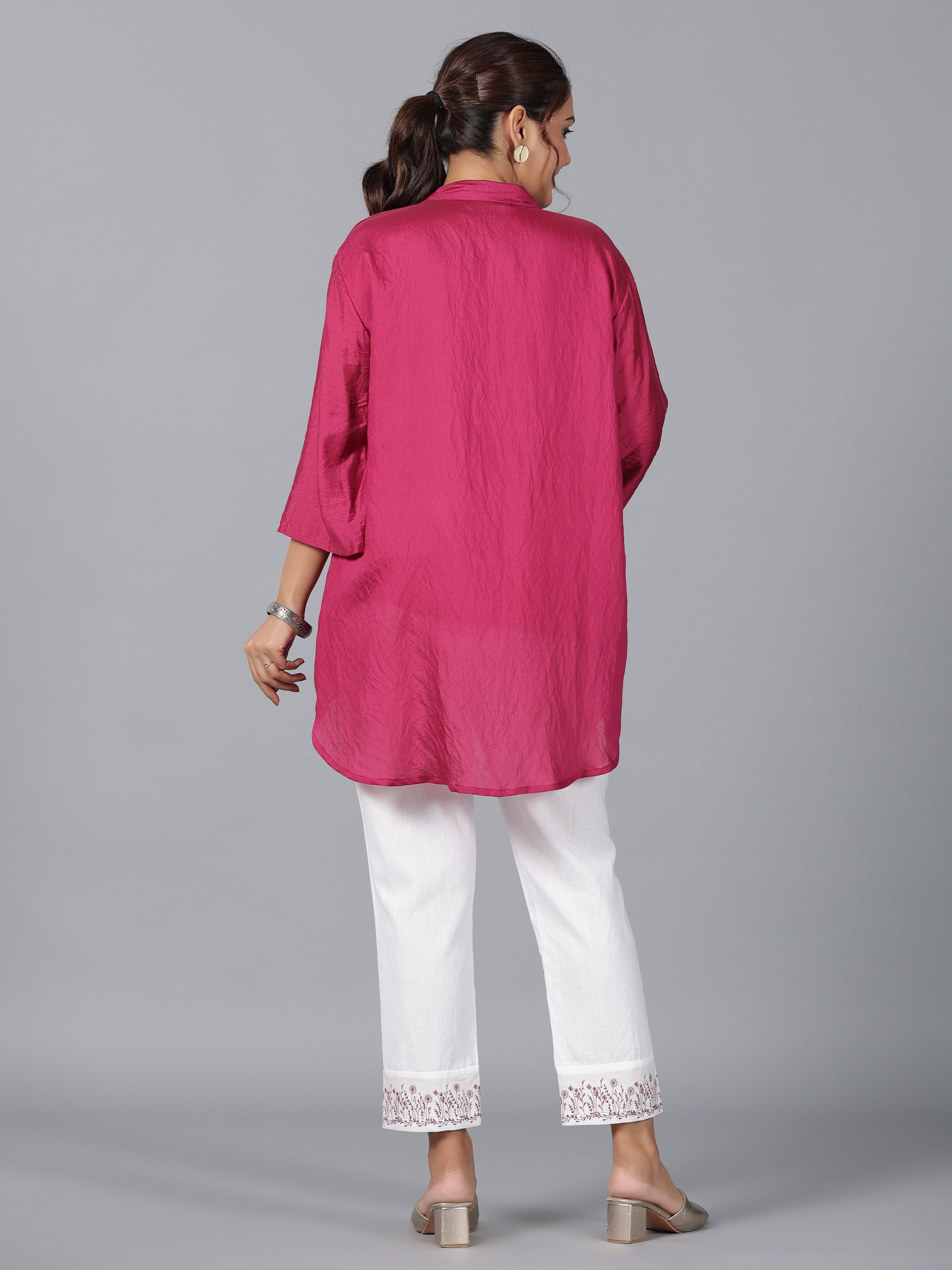 Juniper Women Fuchsia Chanderi Embroidered Clothing Set