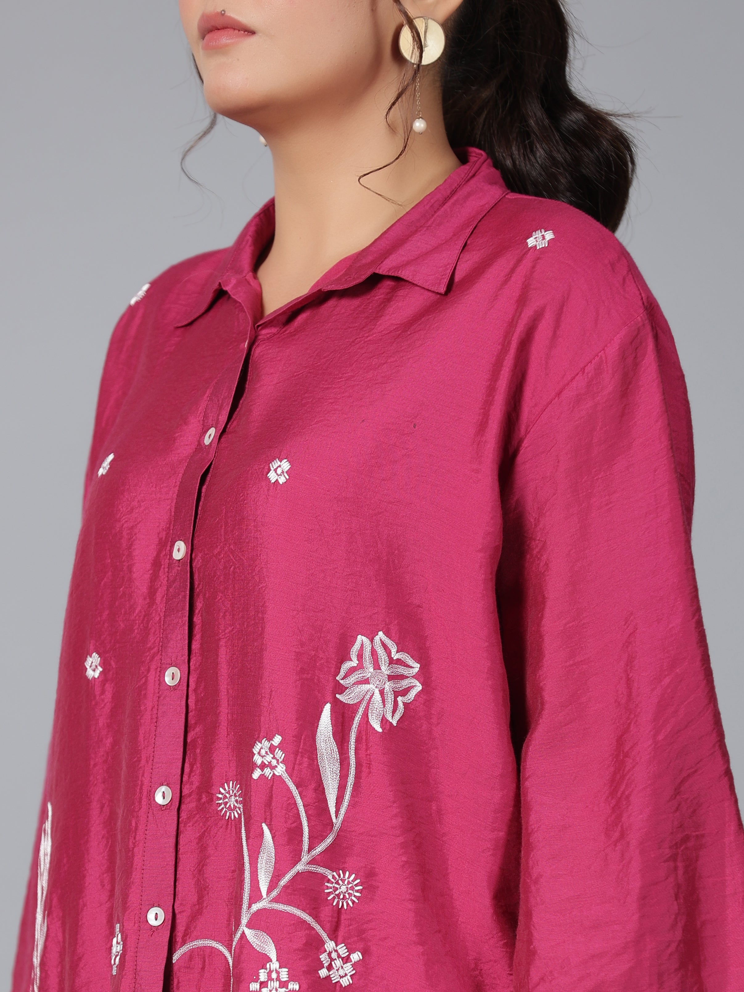Juniper Women Fuchsia Chanderi Embroidered Clothing Set