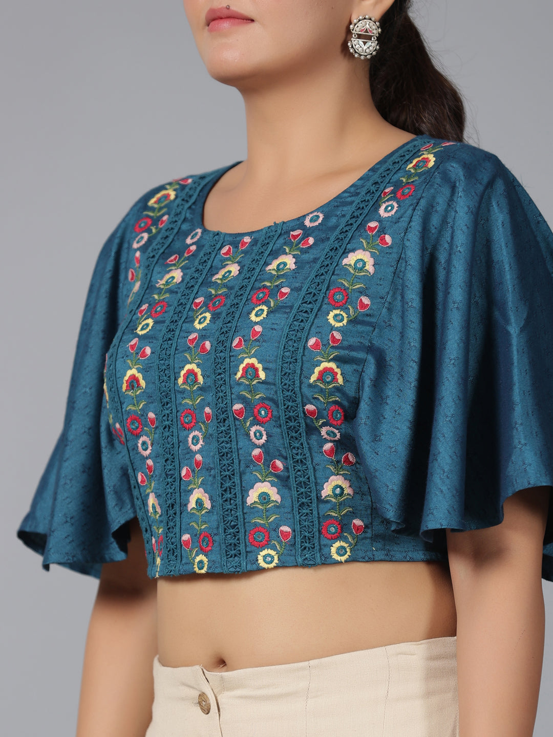 Juniper Women Blue Rayon Embroidered Clothing Set