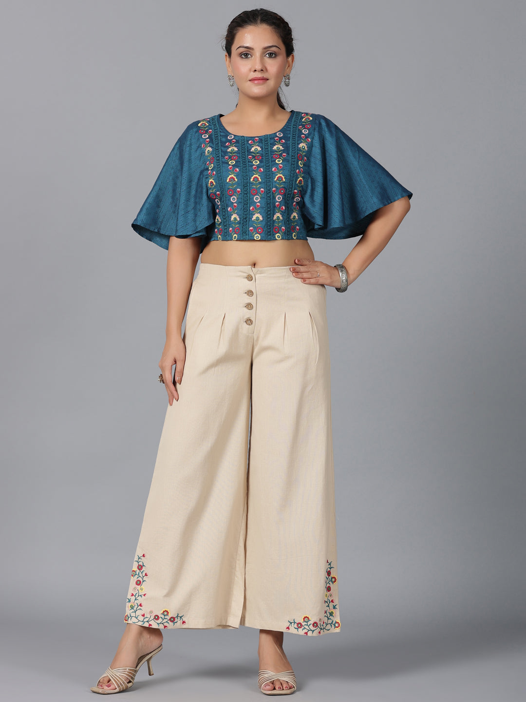 Juniper Women Blue Rayon Embroidered Clothing Set