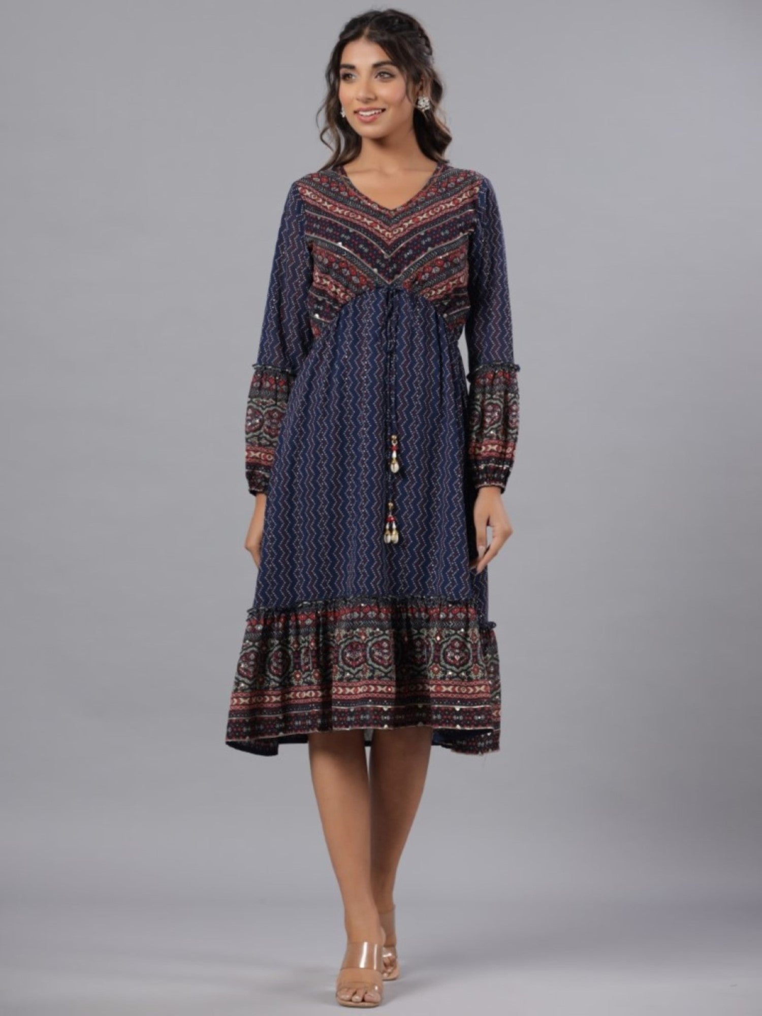 Juniper Women Navy Blue Georgette Printed Midi Dress