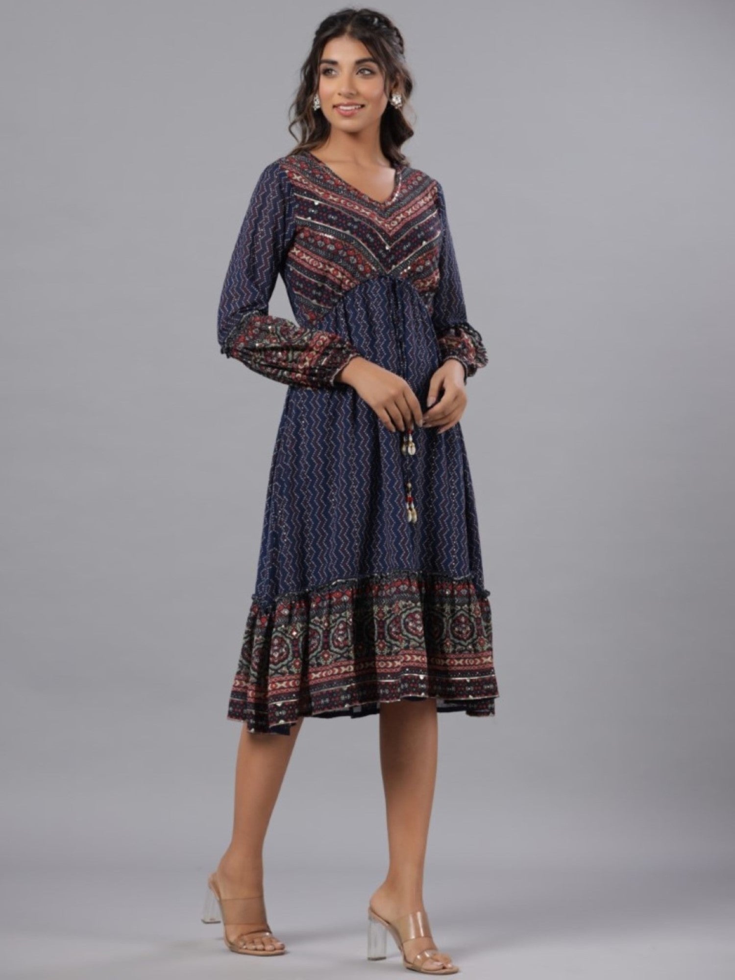 Juniper Women Navy Blue Georgette Printed Midi Dress