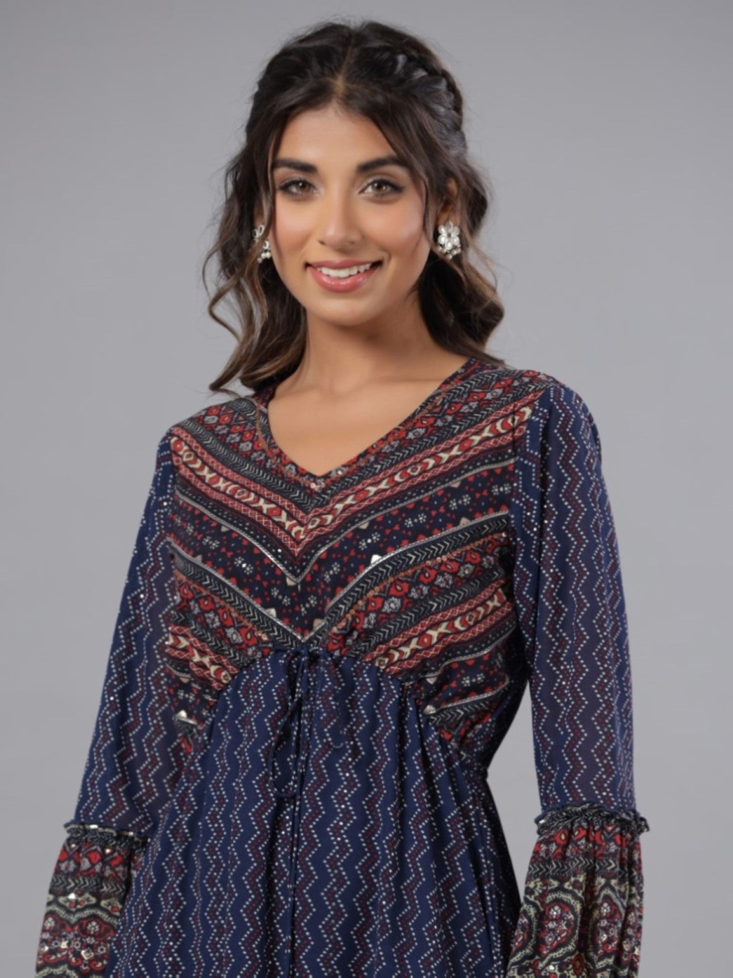 Juniper Women Navy Blue Georgette Printed Midi Dress