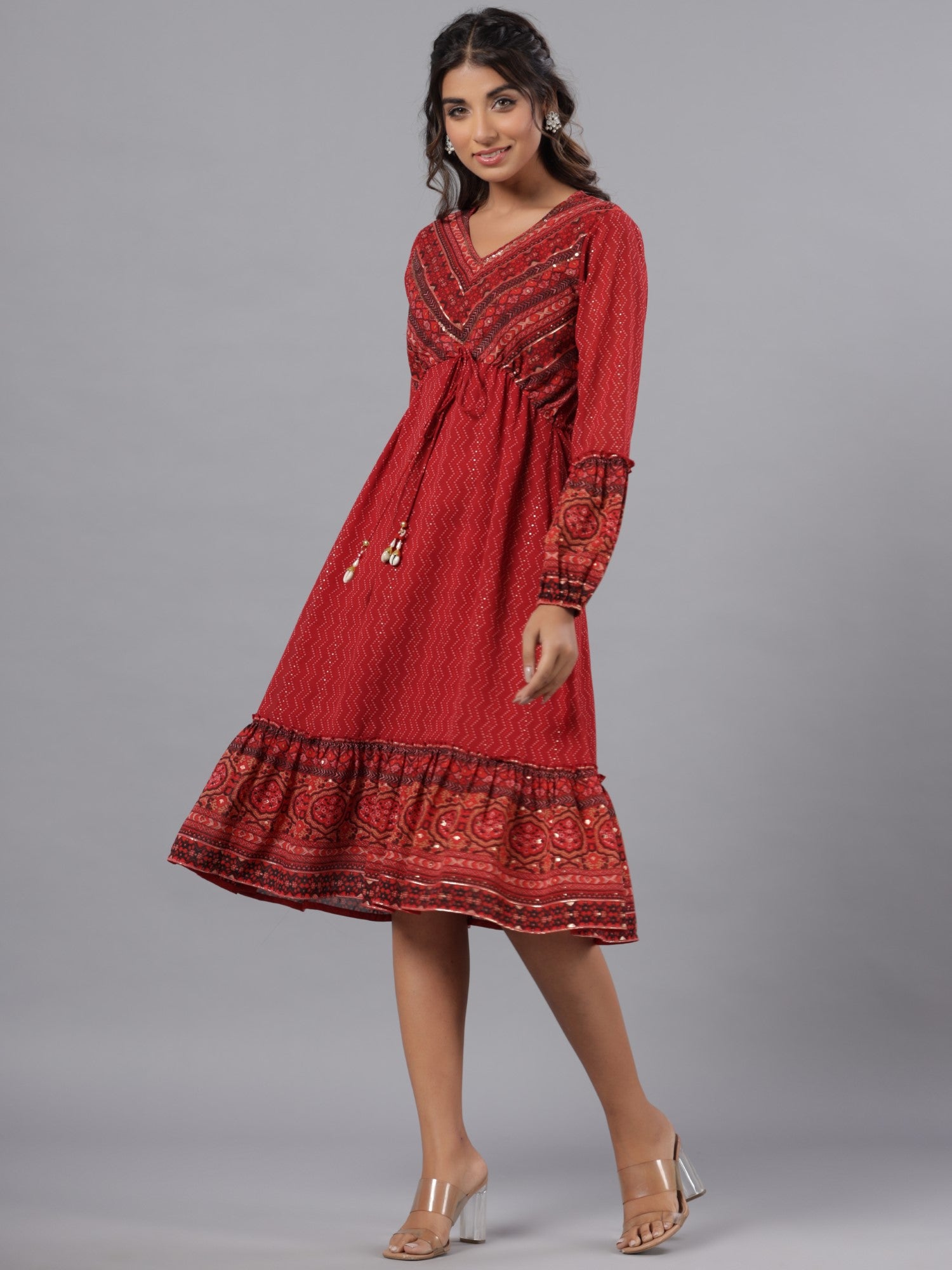 Juniper Women Rust Georgette Printed Midi Dress