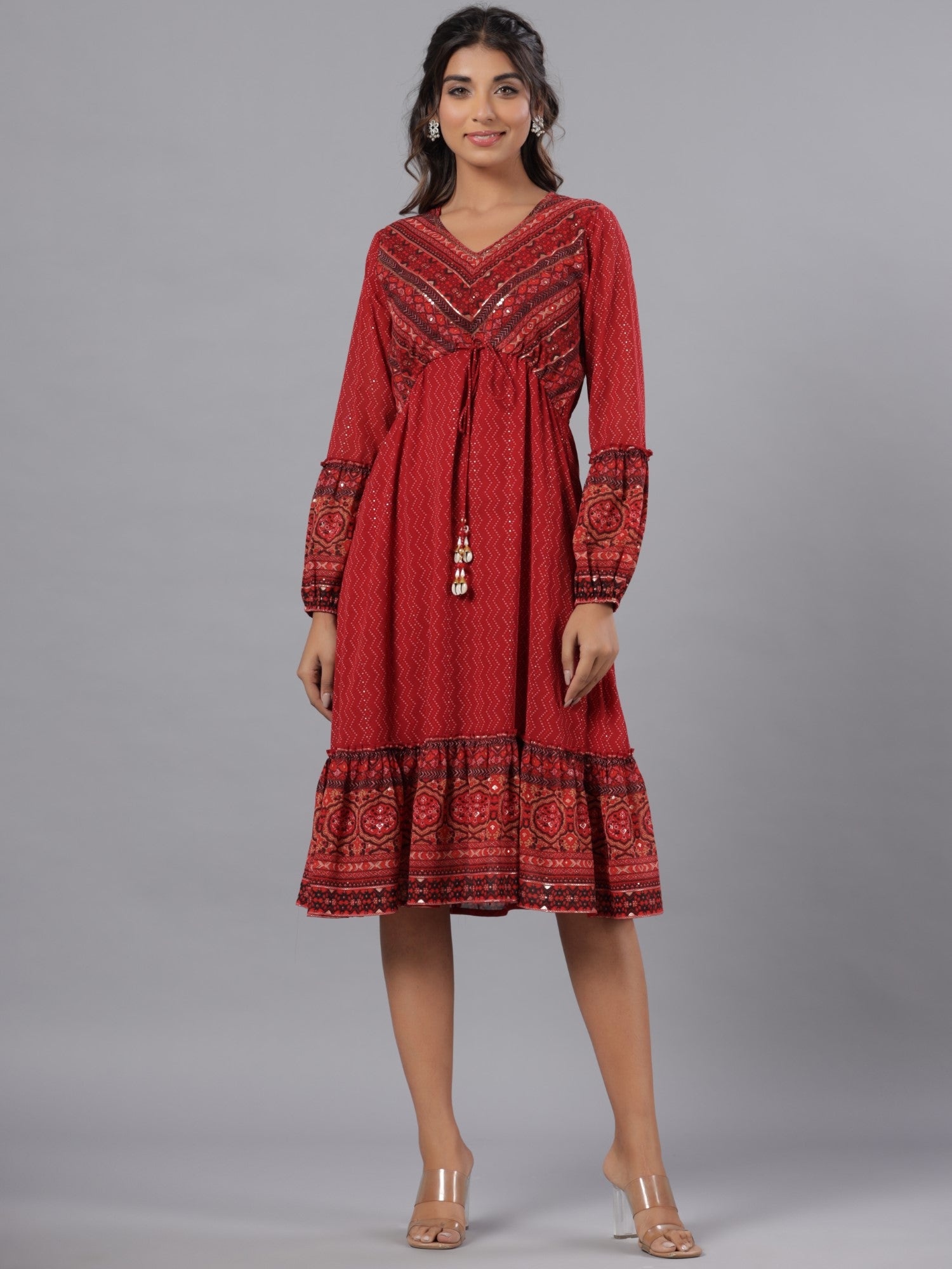 Juniper Women Rust Georgette Printed Midi Dress