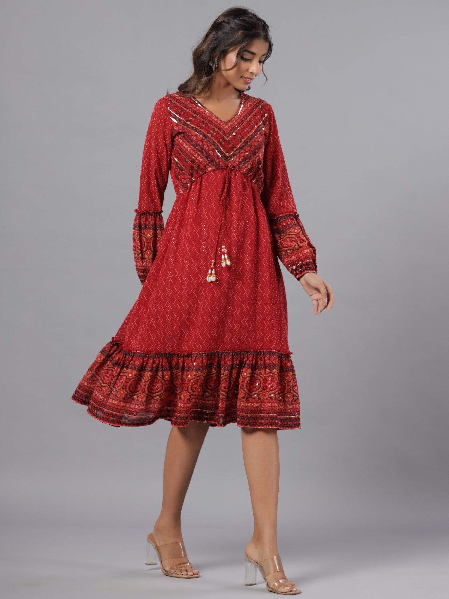 Juniper Women Rust Georgette Printed Midi Dress