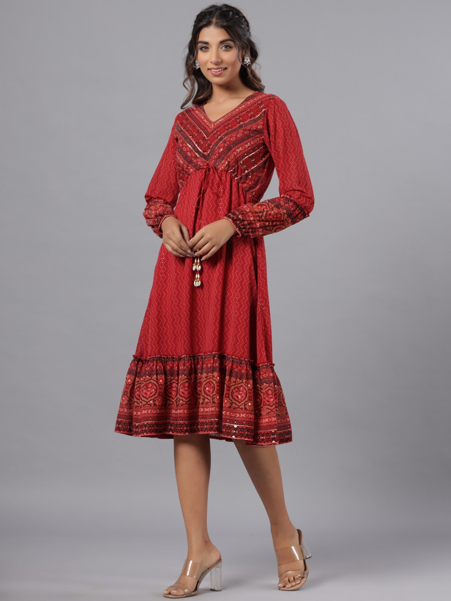 Juniper Women Rust Georgette Printed Midi Dress