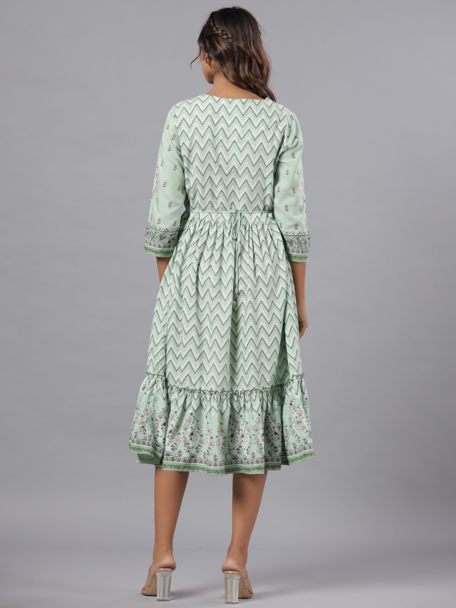 Juniper Women Sage Green LIVA Rayon Printed Jacket Style Midi Dress