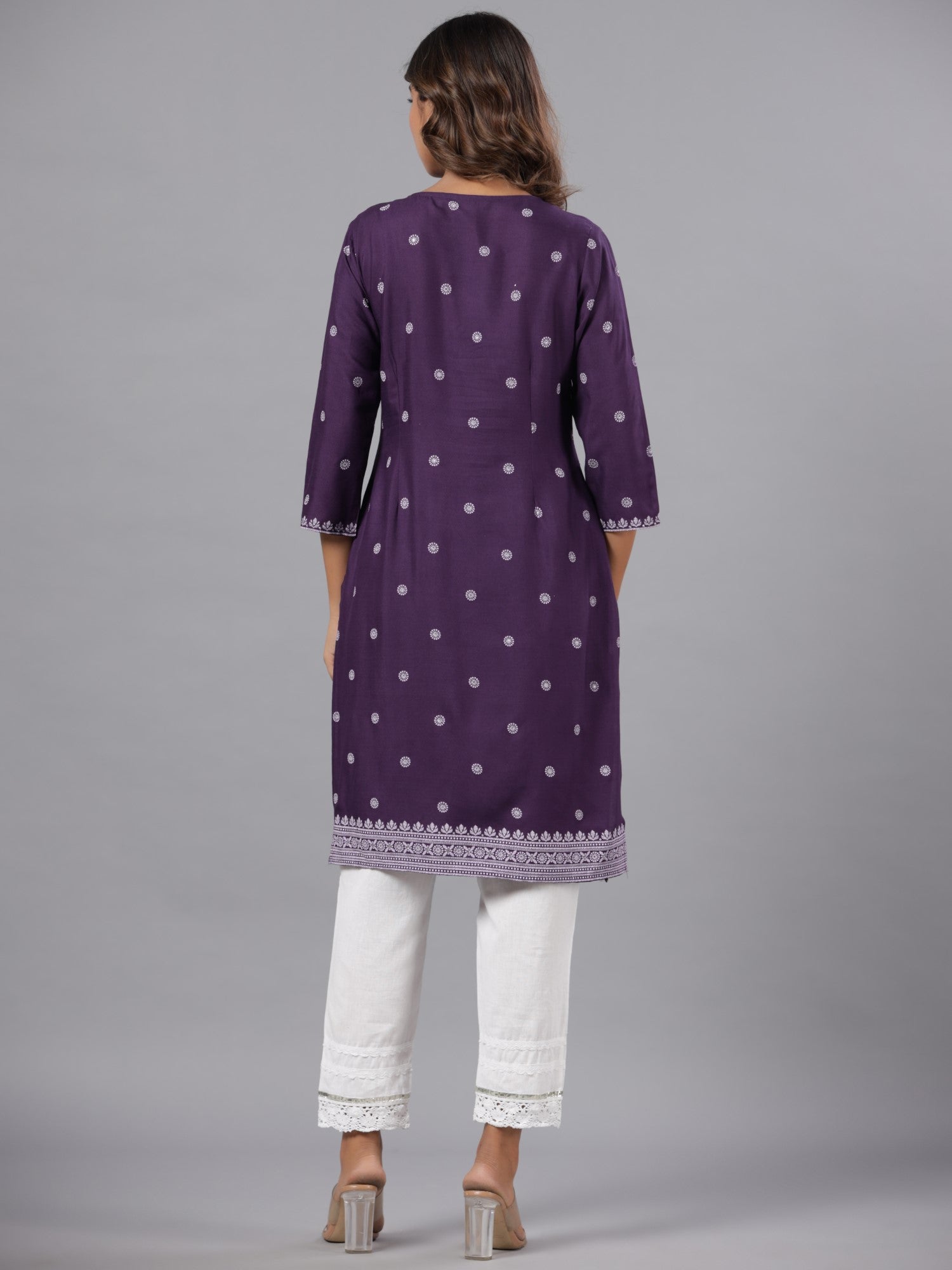 Juniper Women Purple LIVA Printed Knee Length Straight Kurta