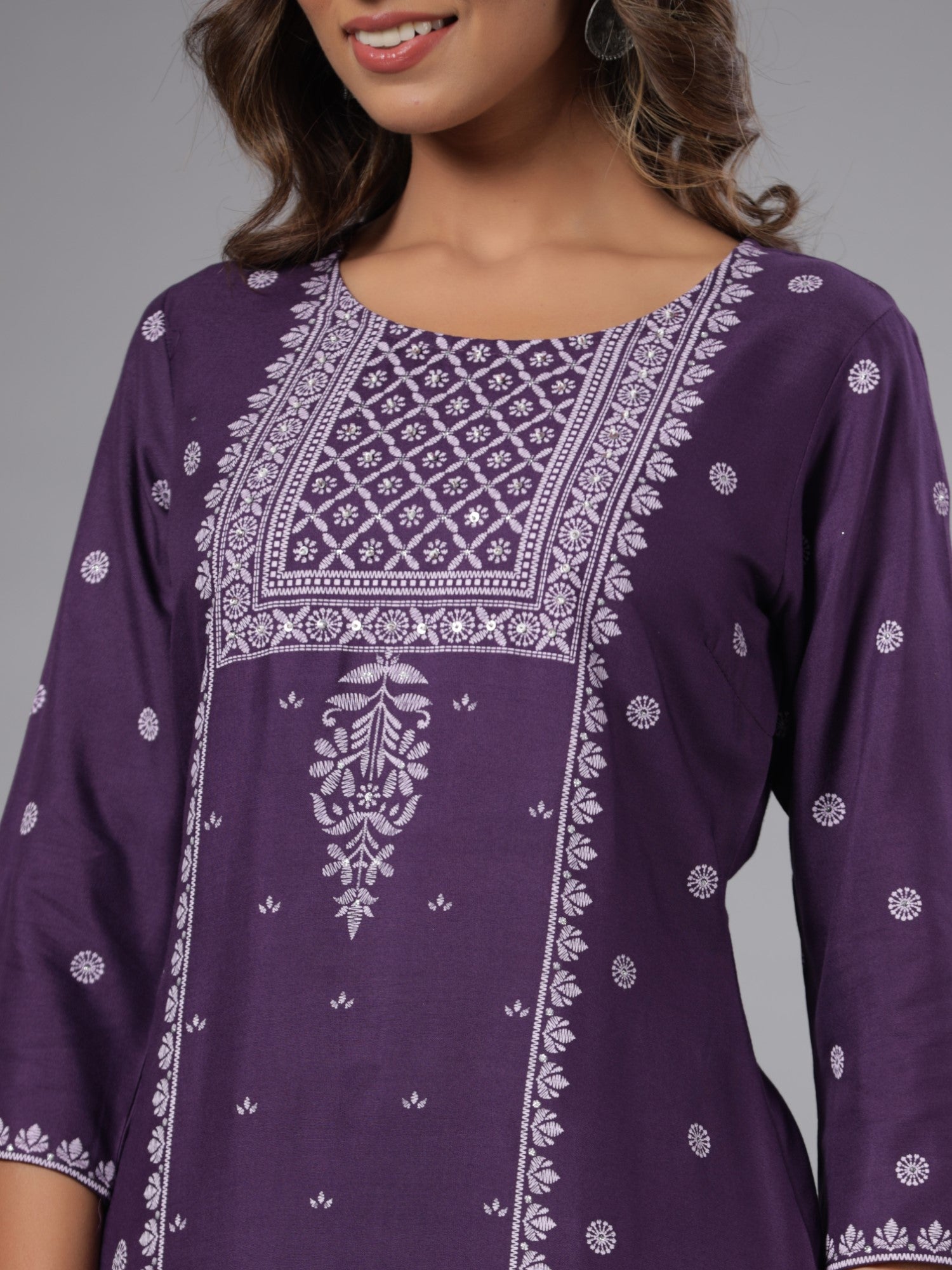 Juniper Women Purple LIVA Printed Knee Length Straight Kurta