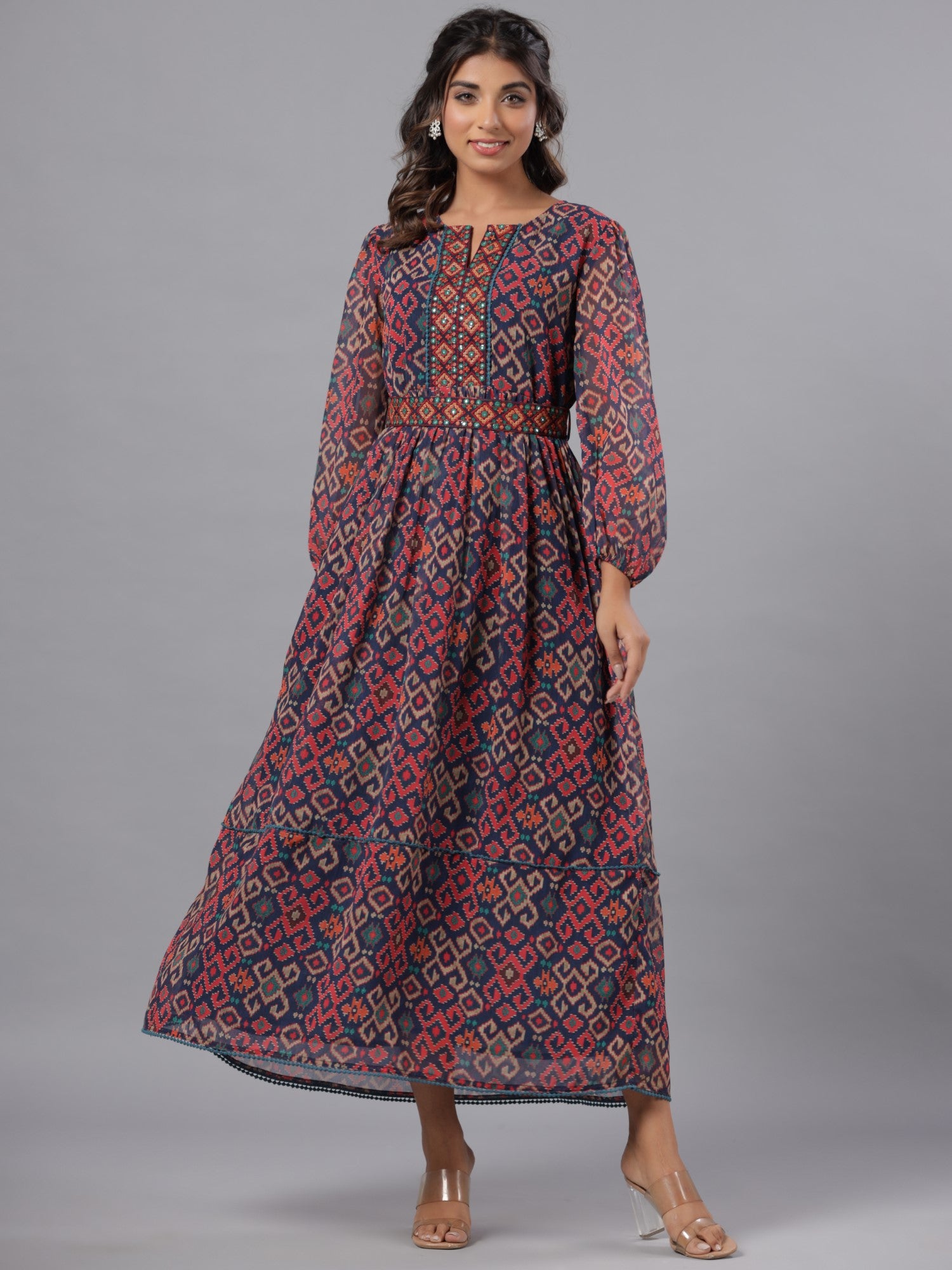 Juniper Women Multi Coloured Chiffon Printed Maxi Dress