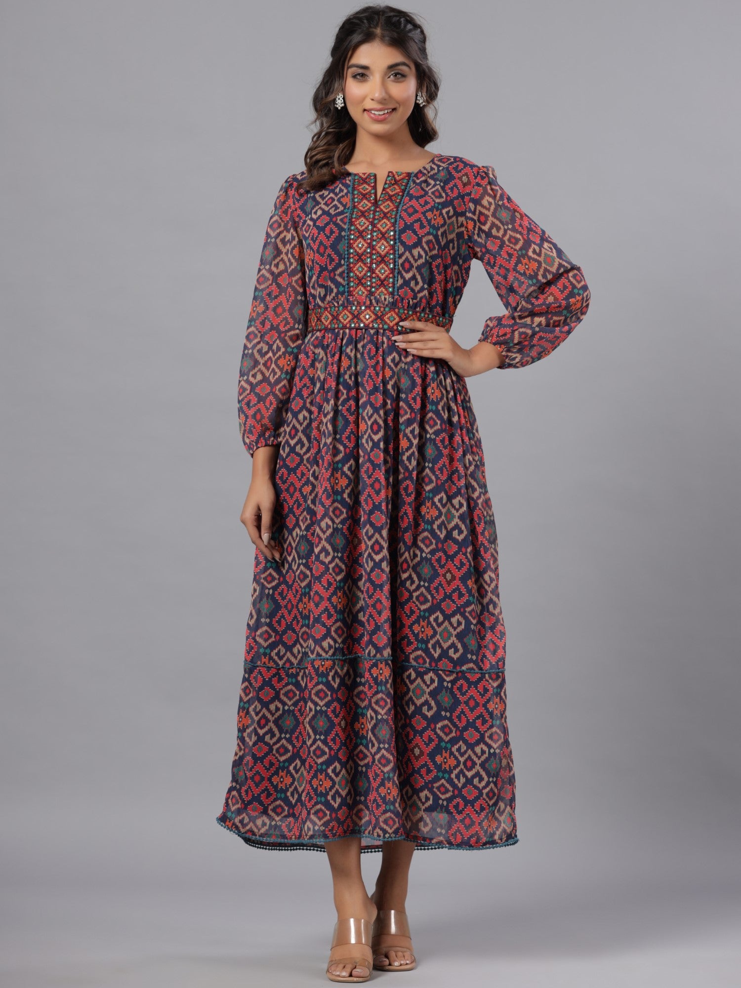 Juniper Women Multi Coloured Chiffon Printed Maxi Dress