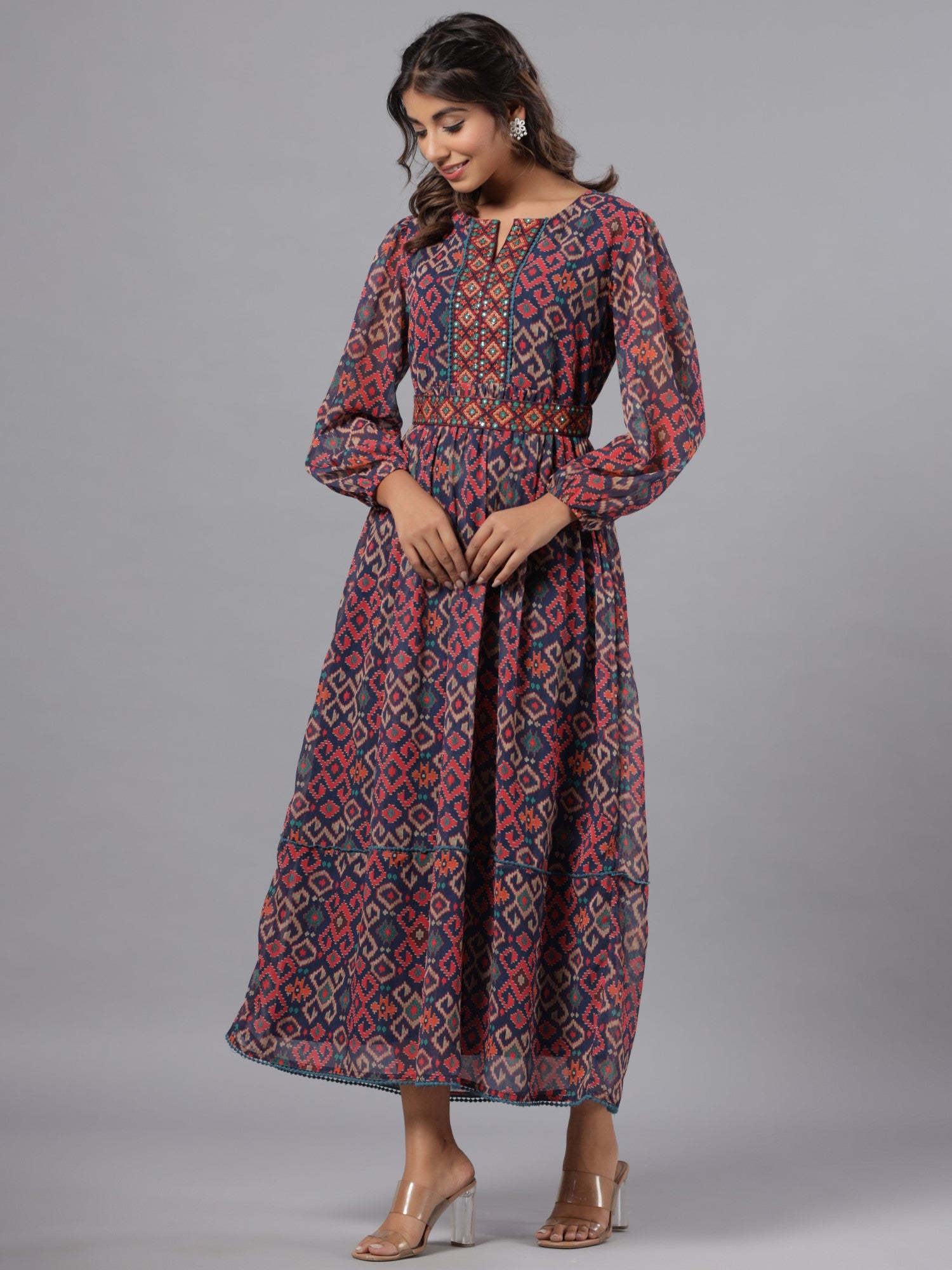 Juniper Women Multi Coloured Chiffon Printed Maxi Dress