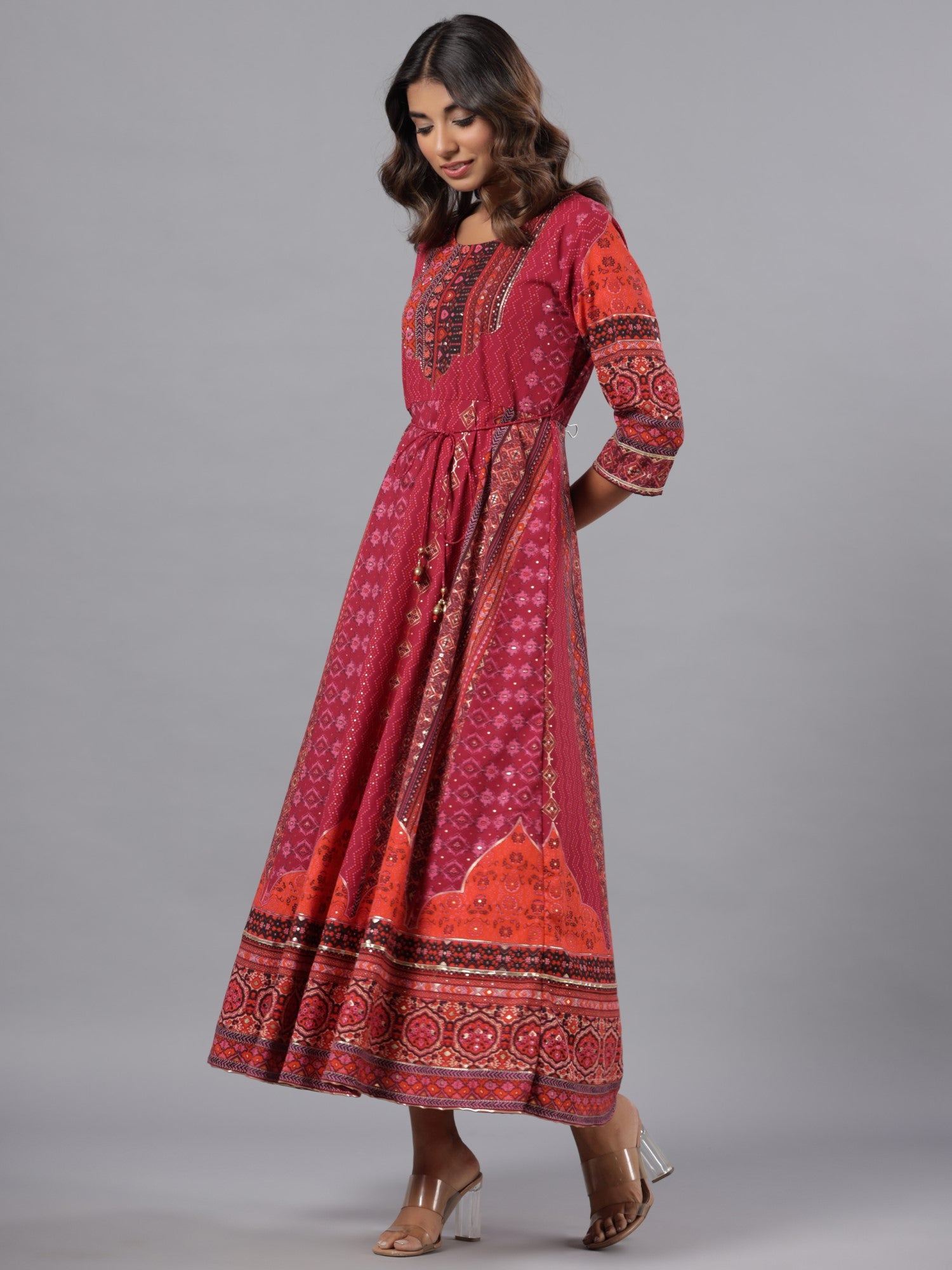 Juniper Women Plum Silk Printed Maxi Dress