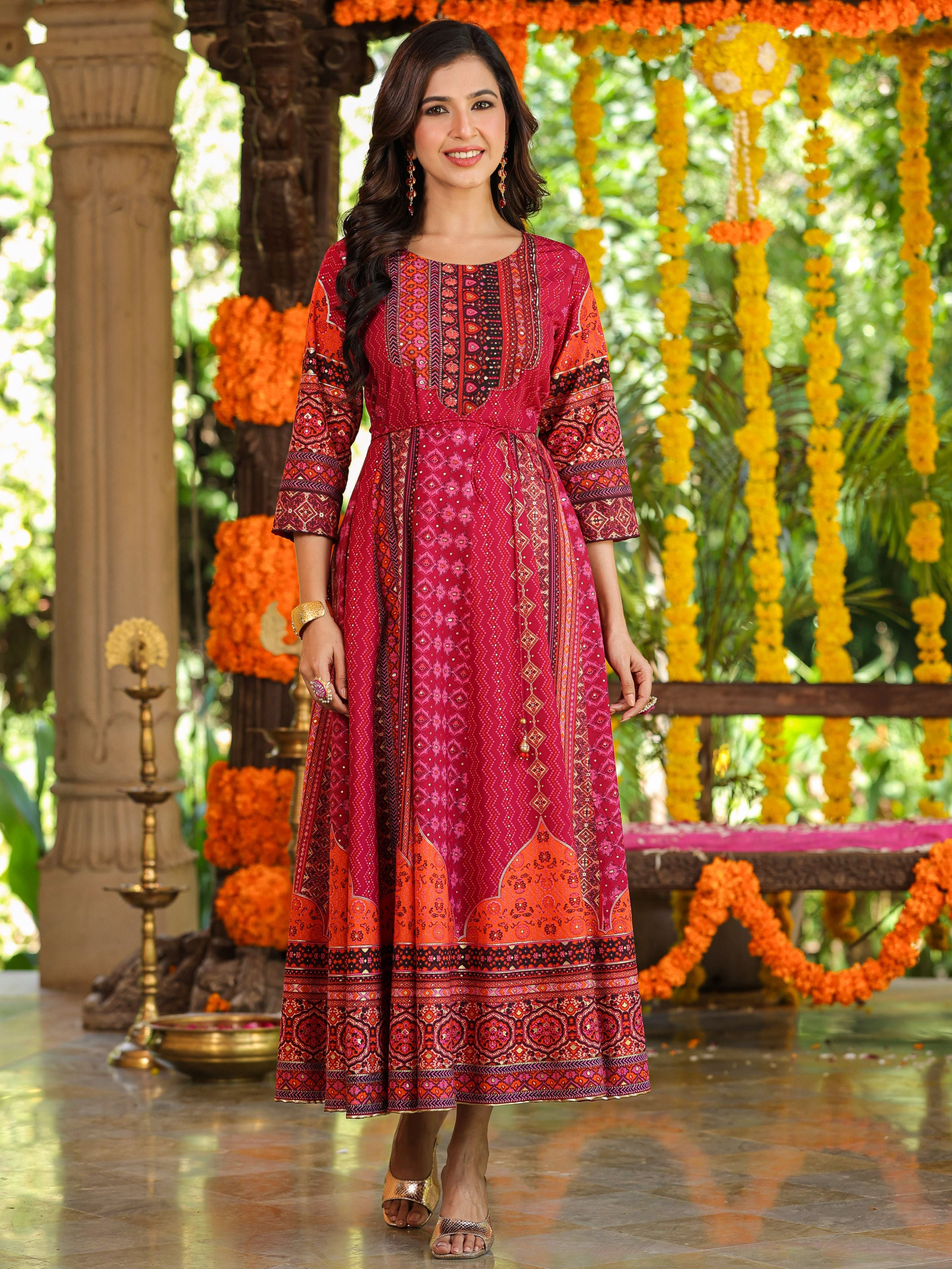 Juniper Women Plum Silk Printed Maxi Dress