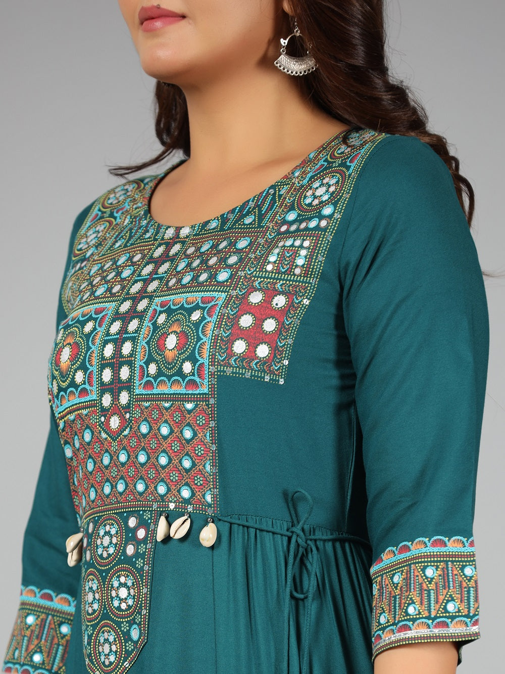Juniper Women's Teal LIVA Printed Tiered Maxi Dress