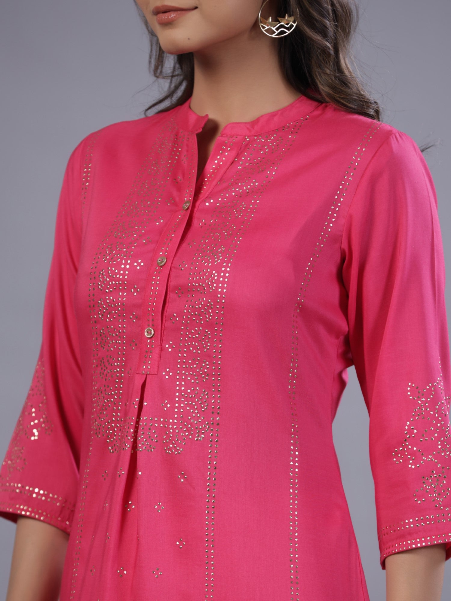 Juniper Women Fuchsia Chinon Silk Mukesh Work Straight Tunic.