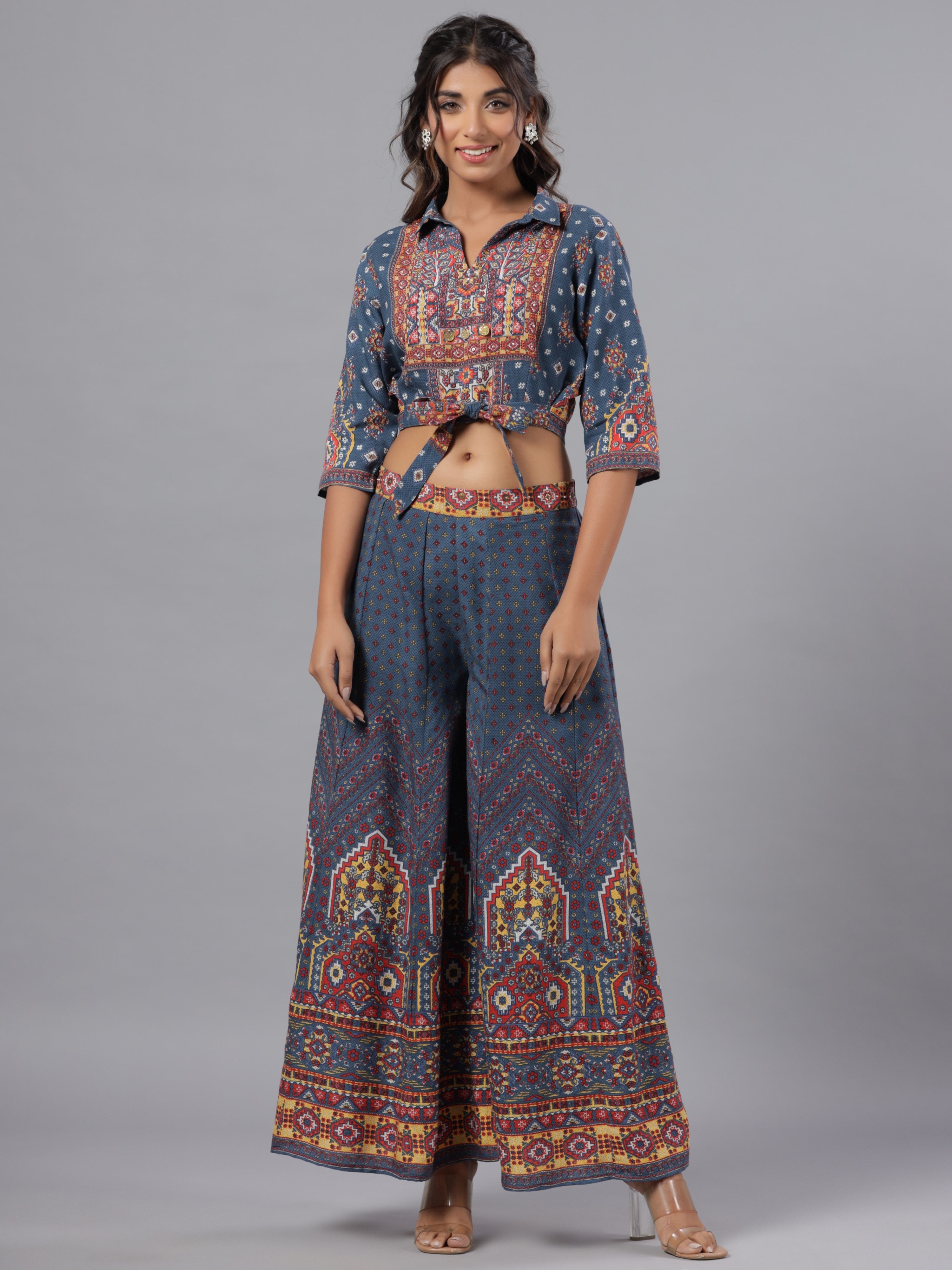 Juniper Women's Navy Blue Rayon Printed Co-ord Set