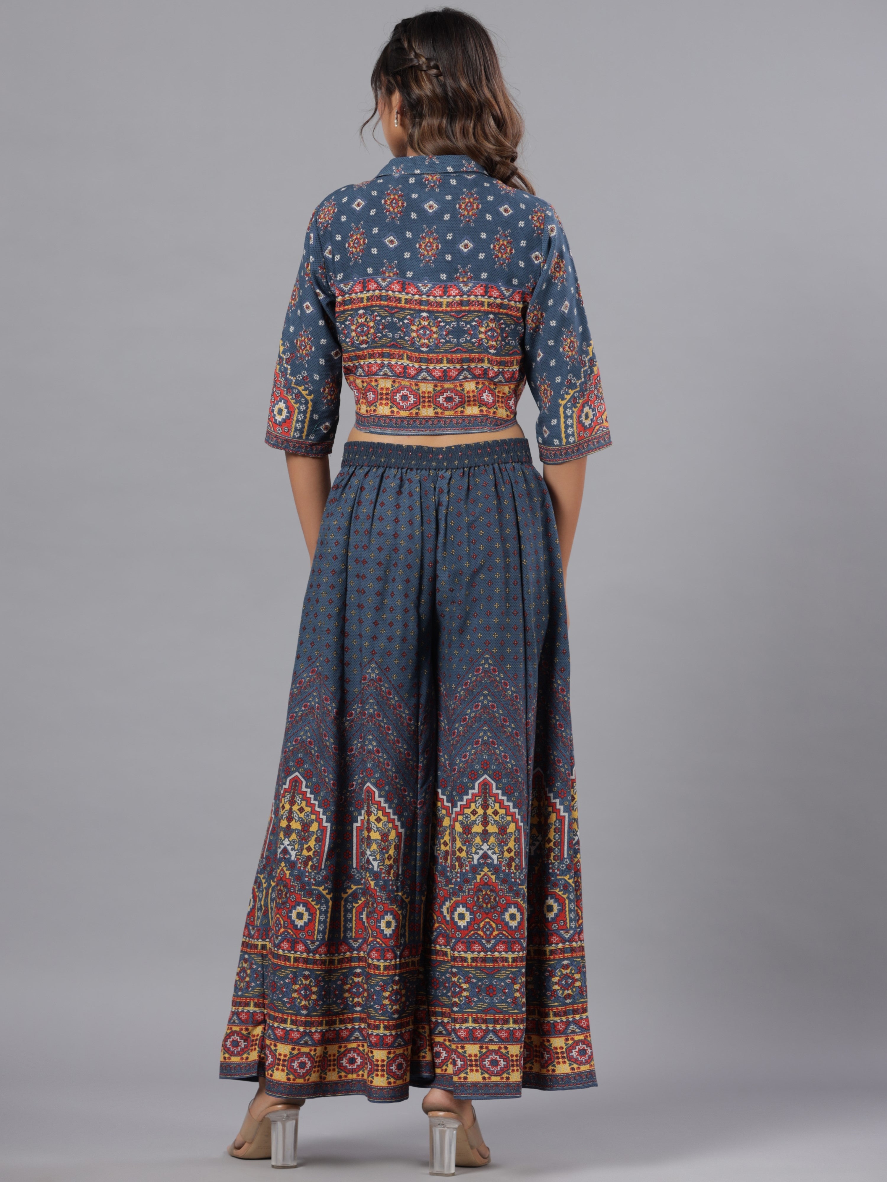 Juniper Women's Navy Blue Rayon Printed Co-ord Set