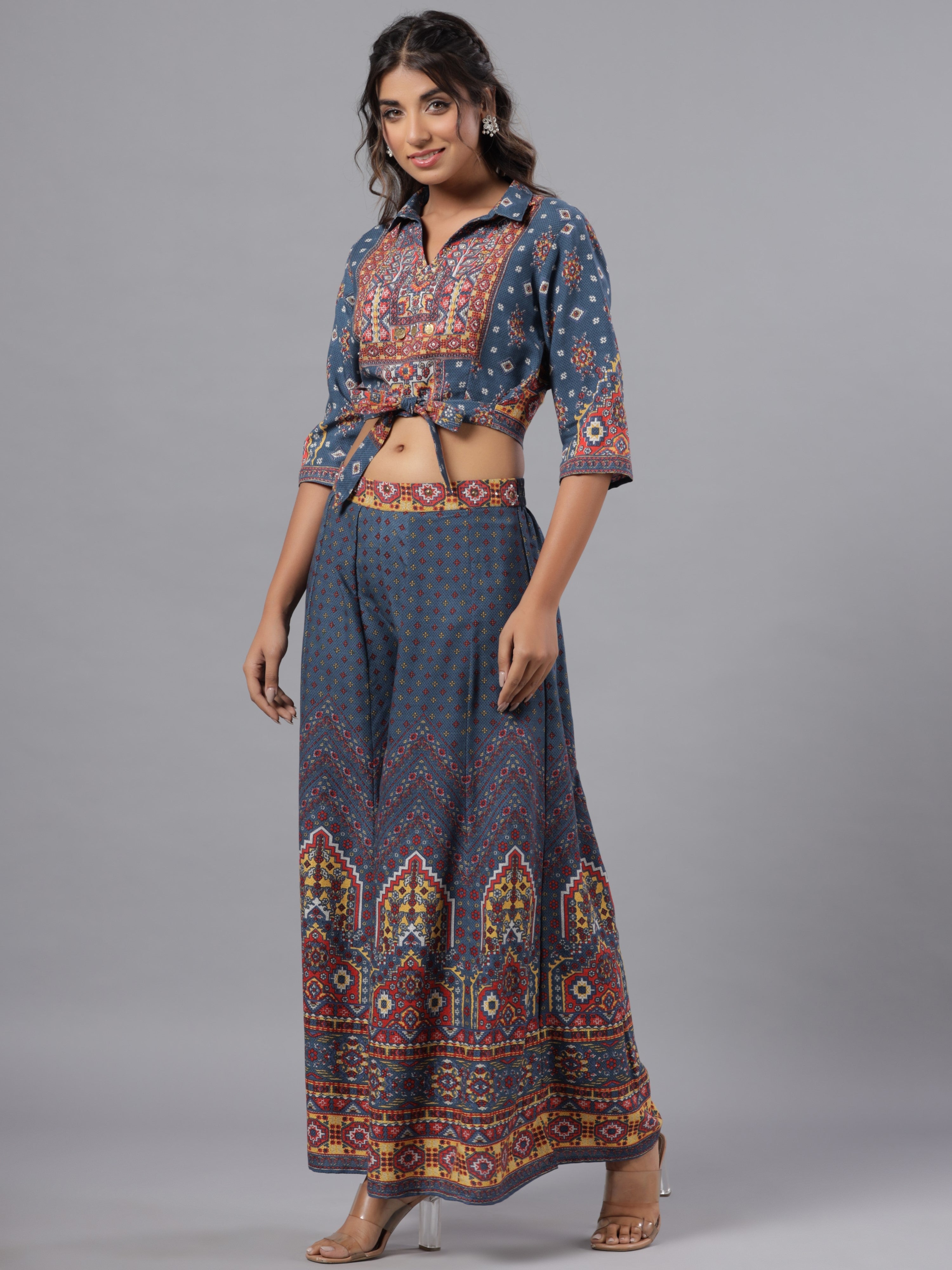 Juniper Women's Navy Blue Rayon Printed Co-ord Set