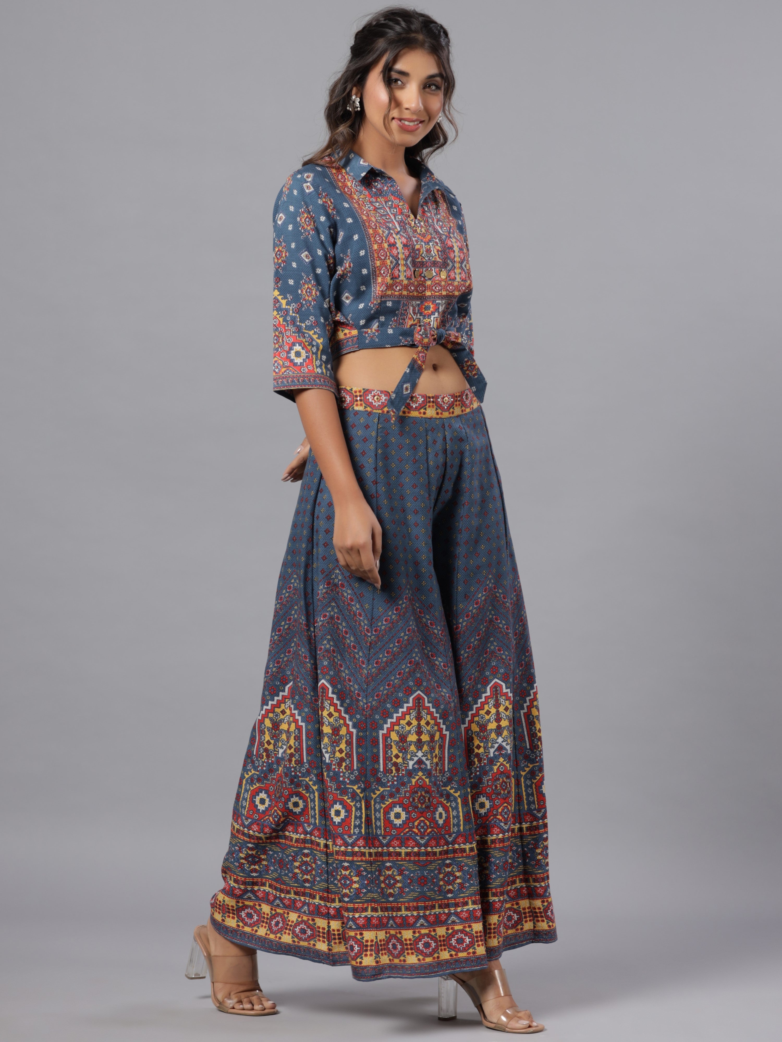 Juniper Women's Navy Blue Rayon Printed Co-ord Set