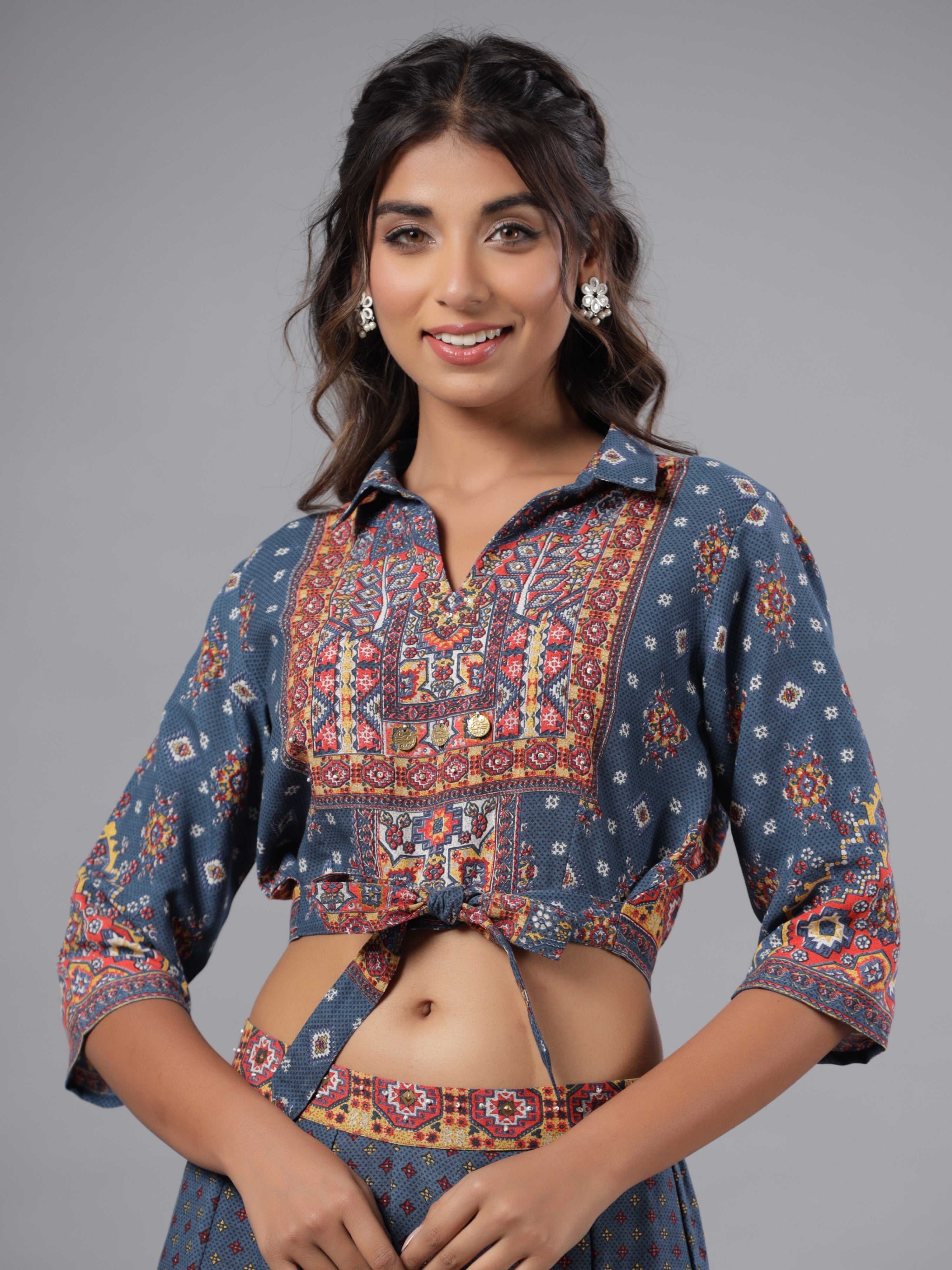 Juniper Women's Navy Blue Rayon Printed Co-ord Set