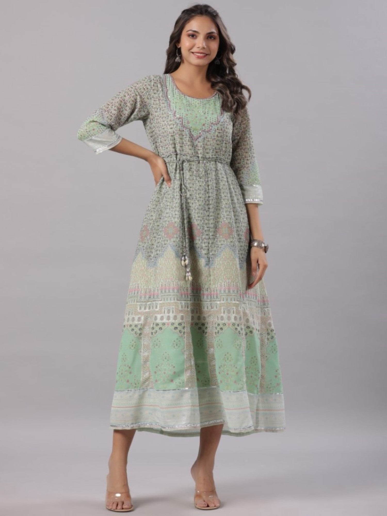 Juniper Women Green Georgette Printed Maxi Dress
