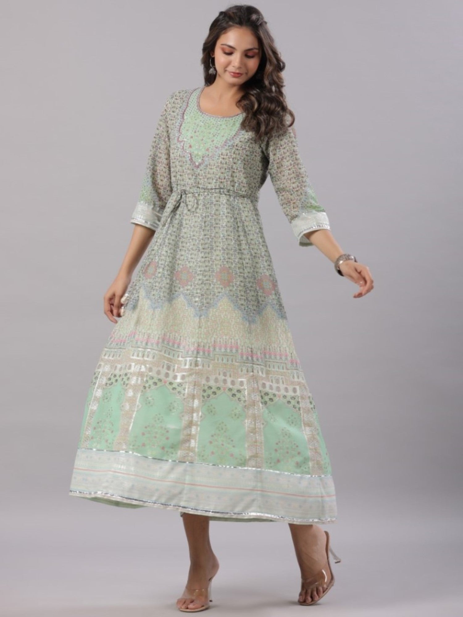 Juniper Women Green Georgette Printed Maxi Dress