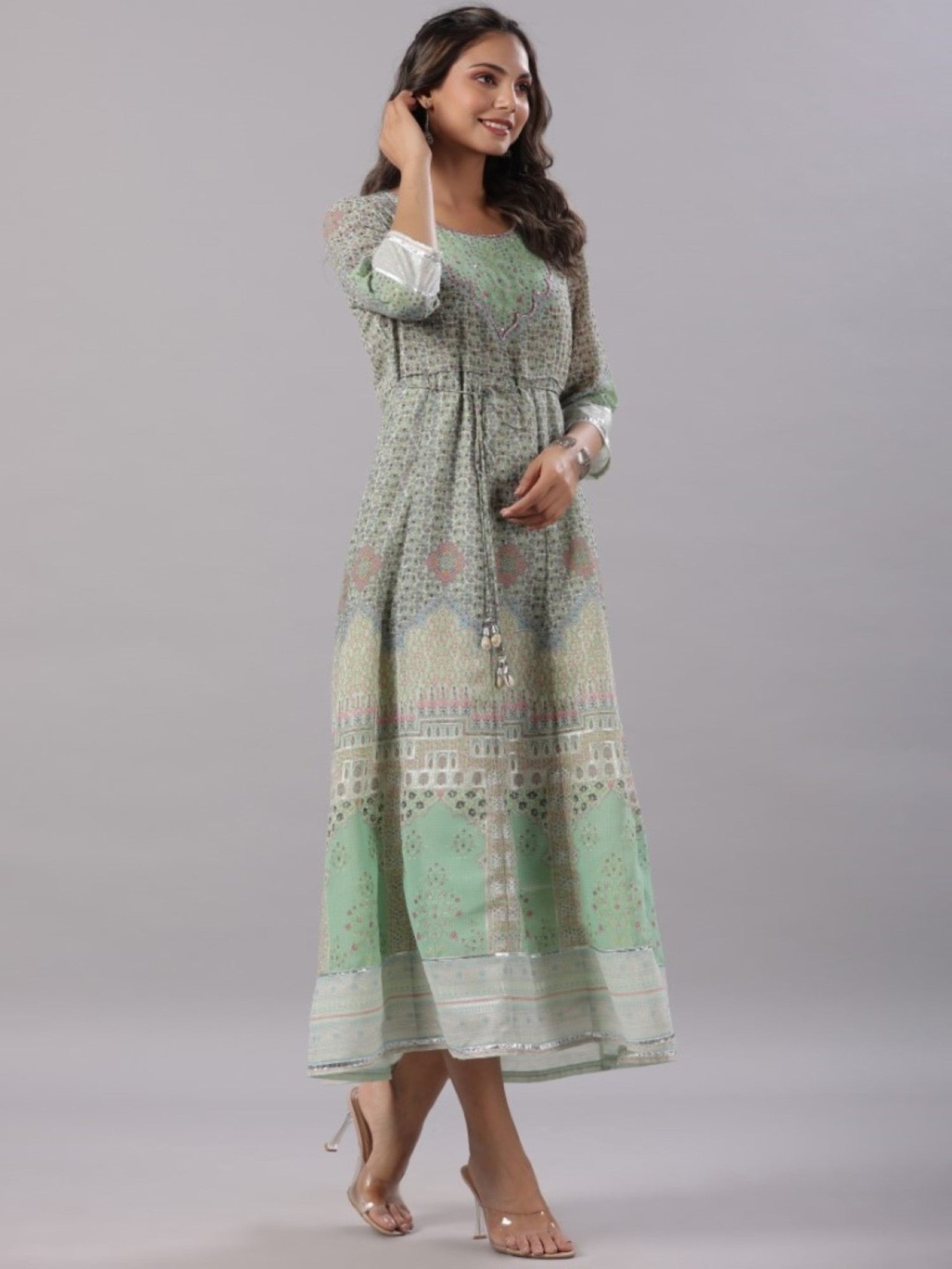 Juniper Women Green Georgette Printed Maxi Dress