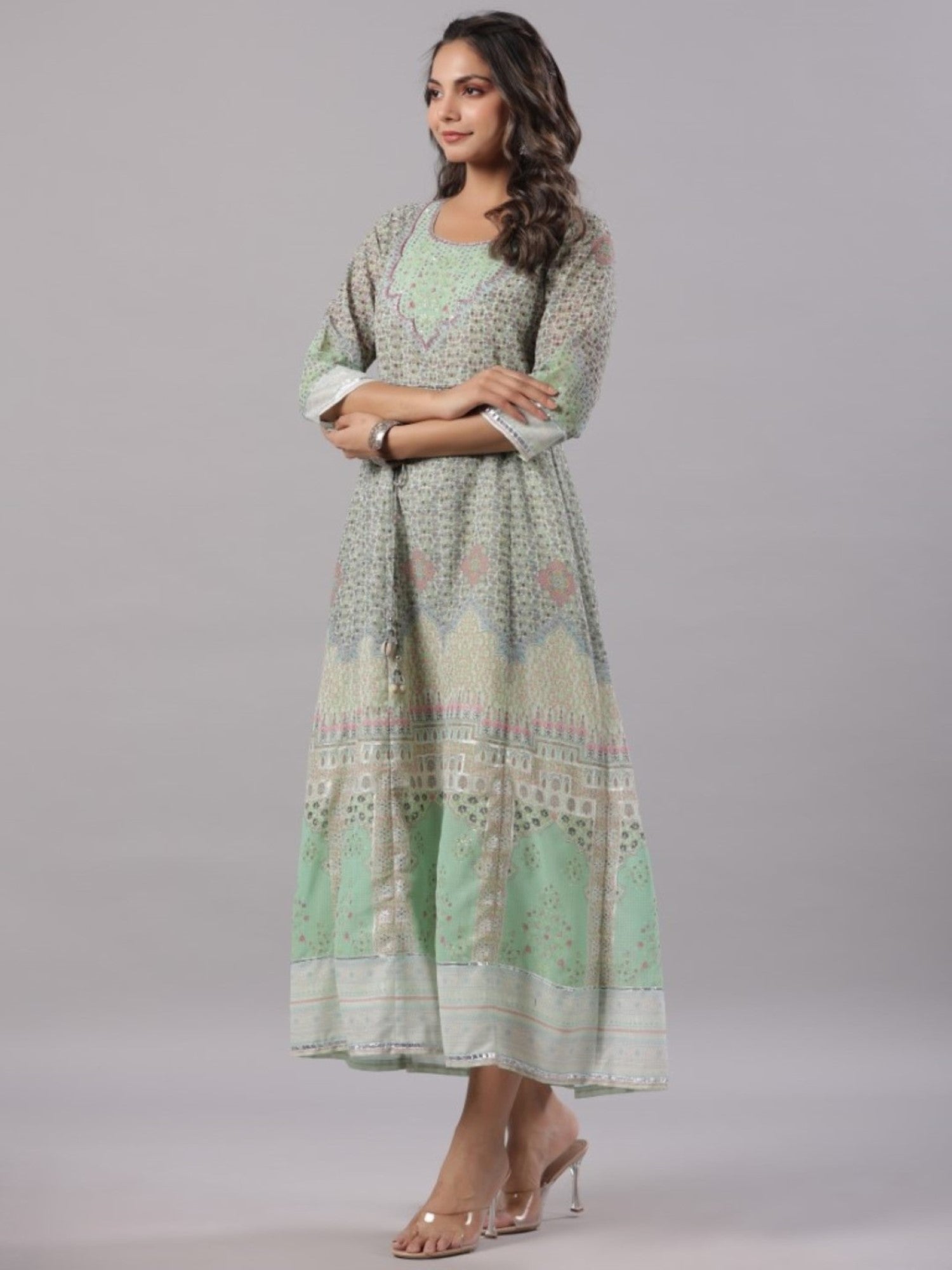 Juniper Women Green Georgette Printed Maxi Dress