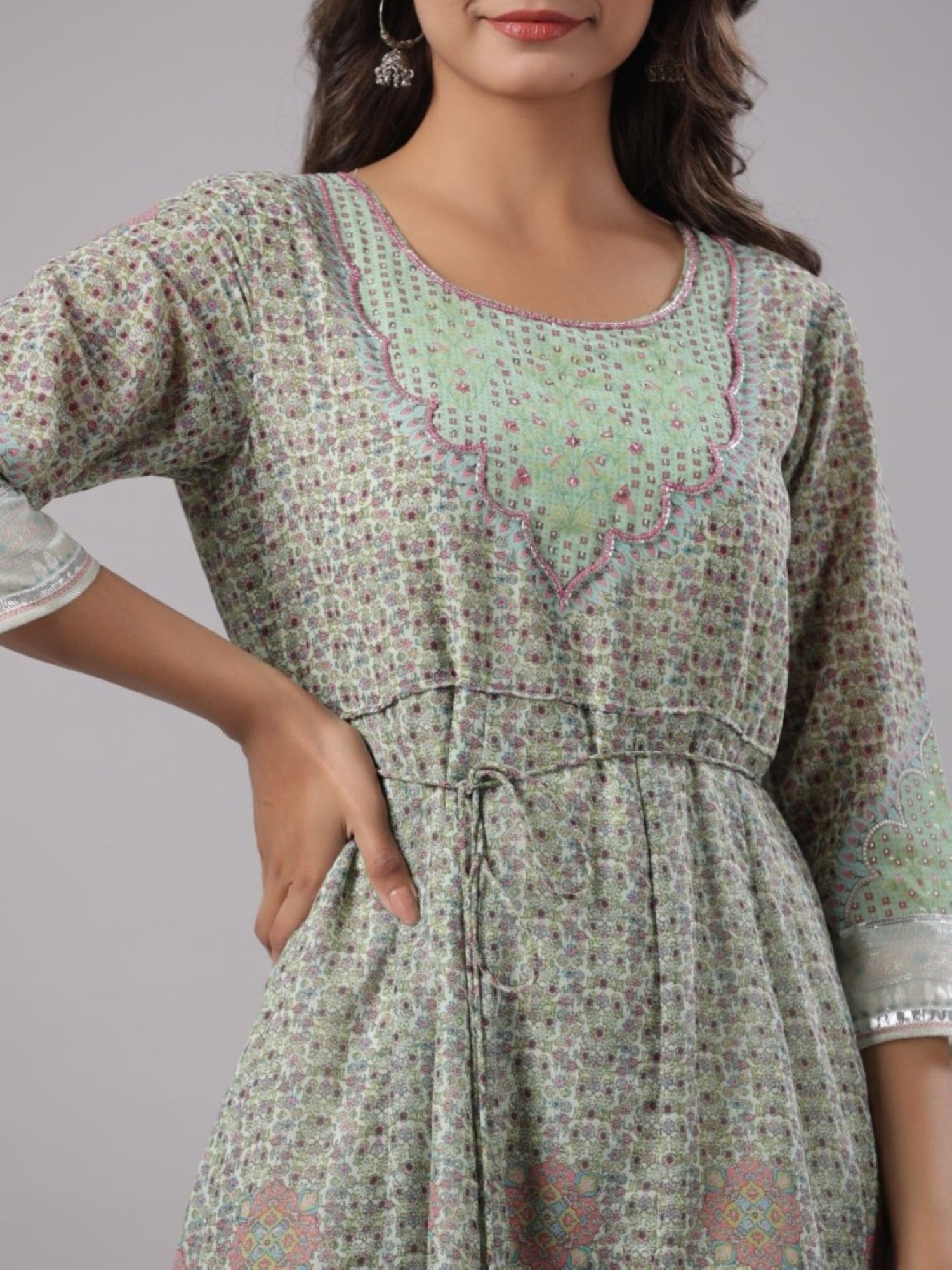 Juniper Women Green Georgette Printed Maxi Dress