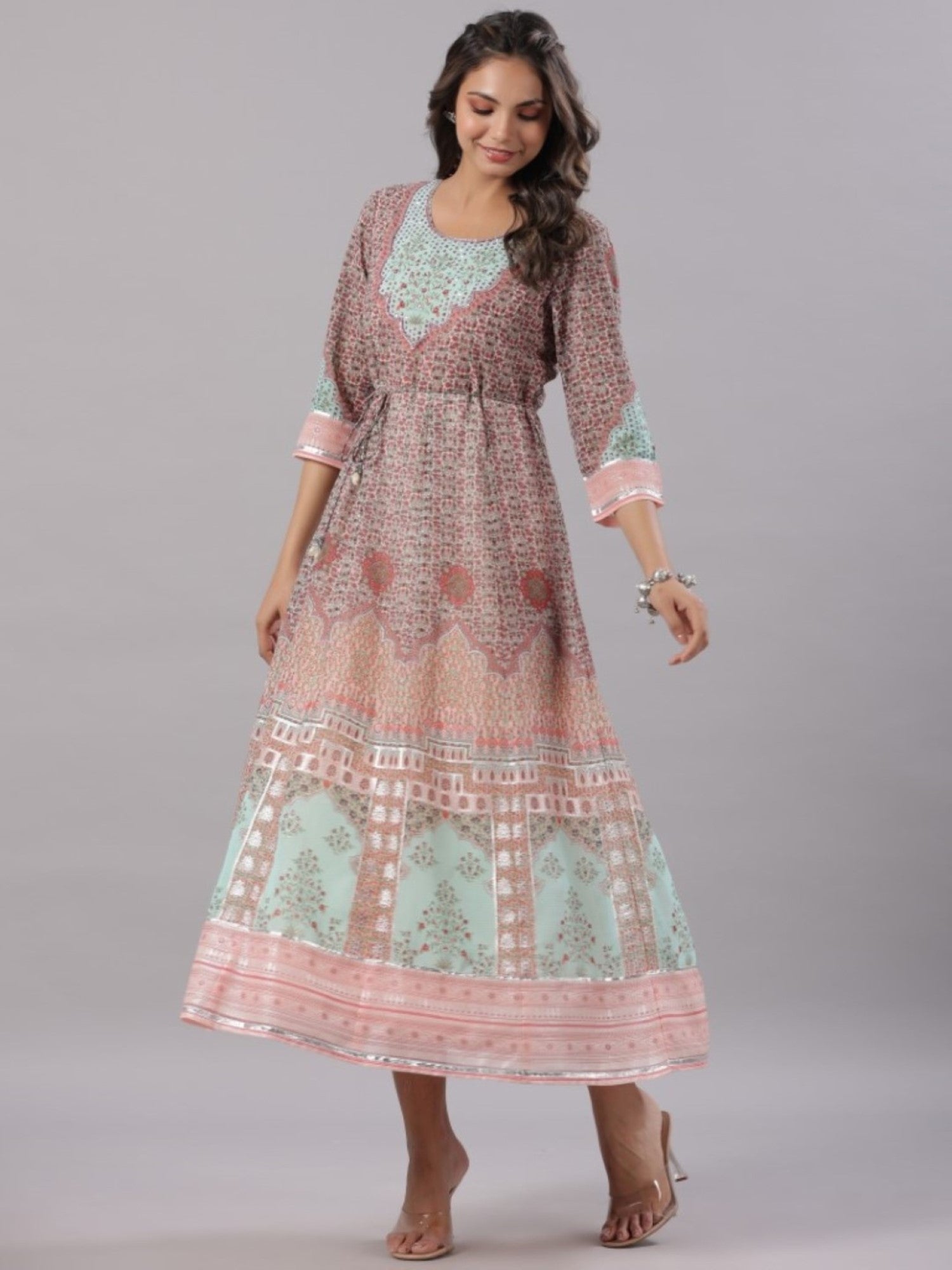 Juniper Women Peach Georgette Printed Maxi Dress