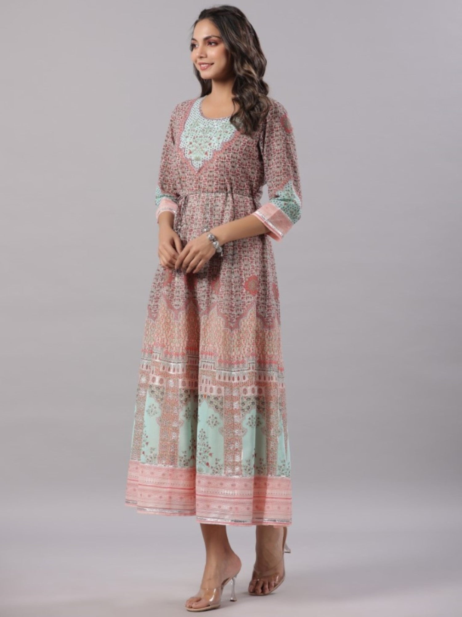 Juniper Women Peach Georgette Printed Maxi Dress