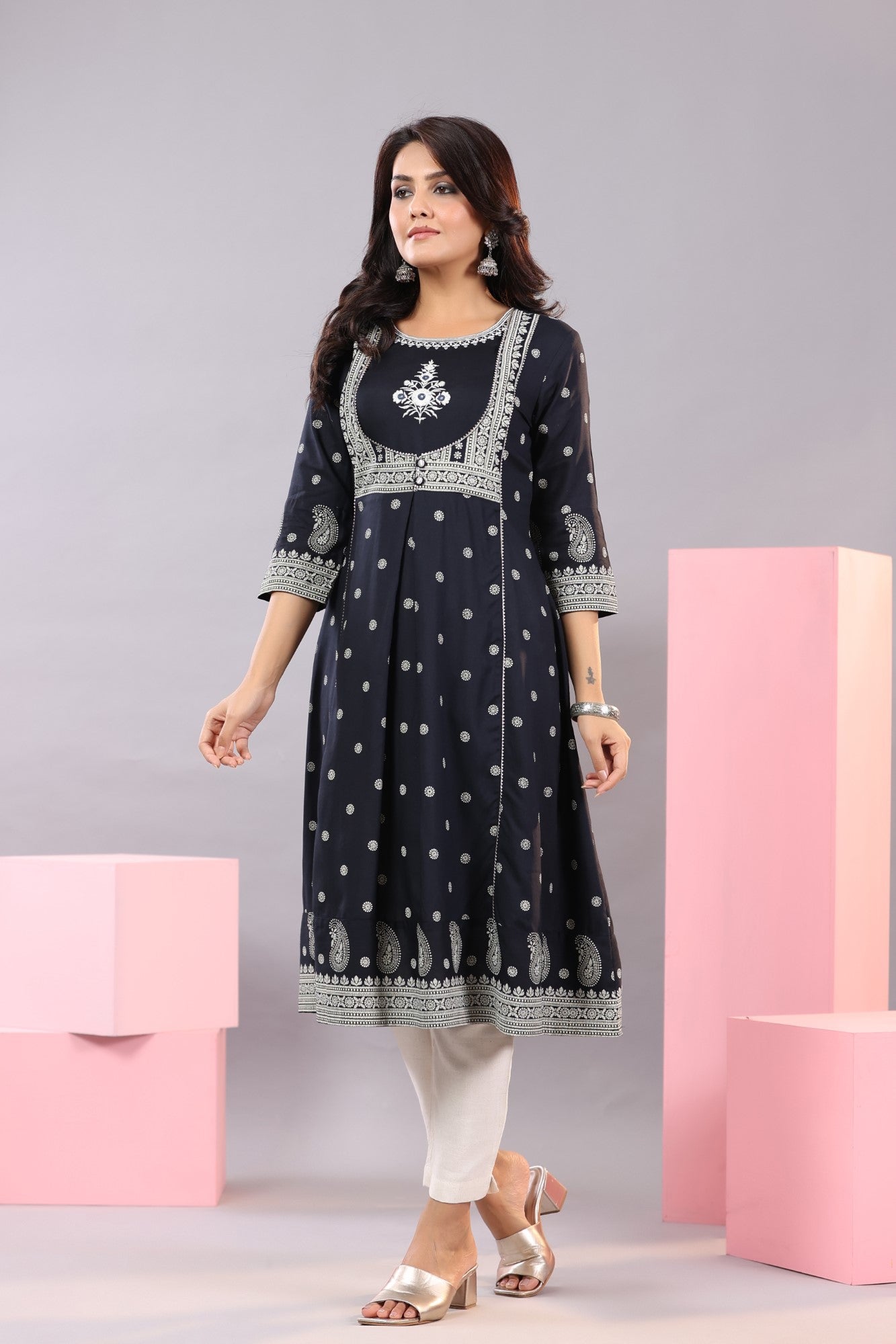 Juniper Women Indigo LIVA Printed A-Line Kurta