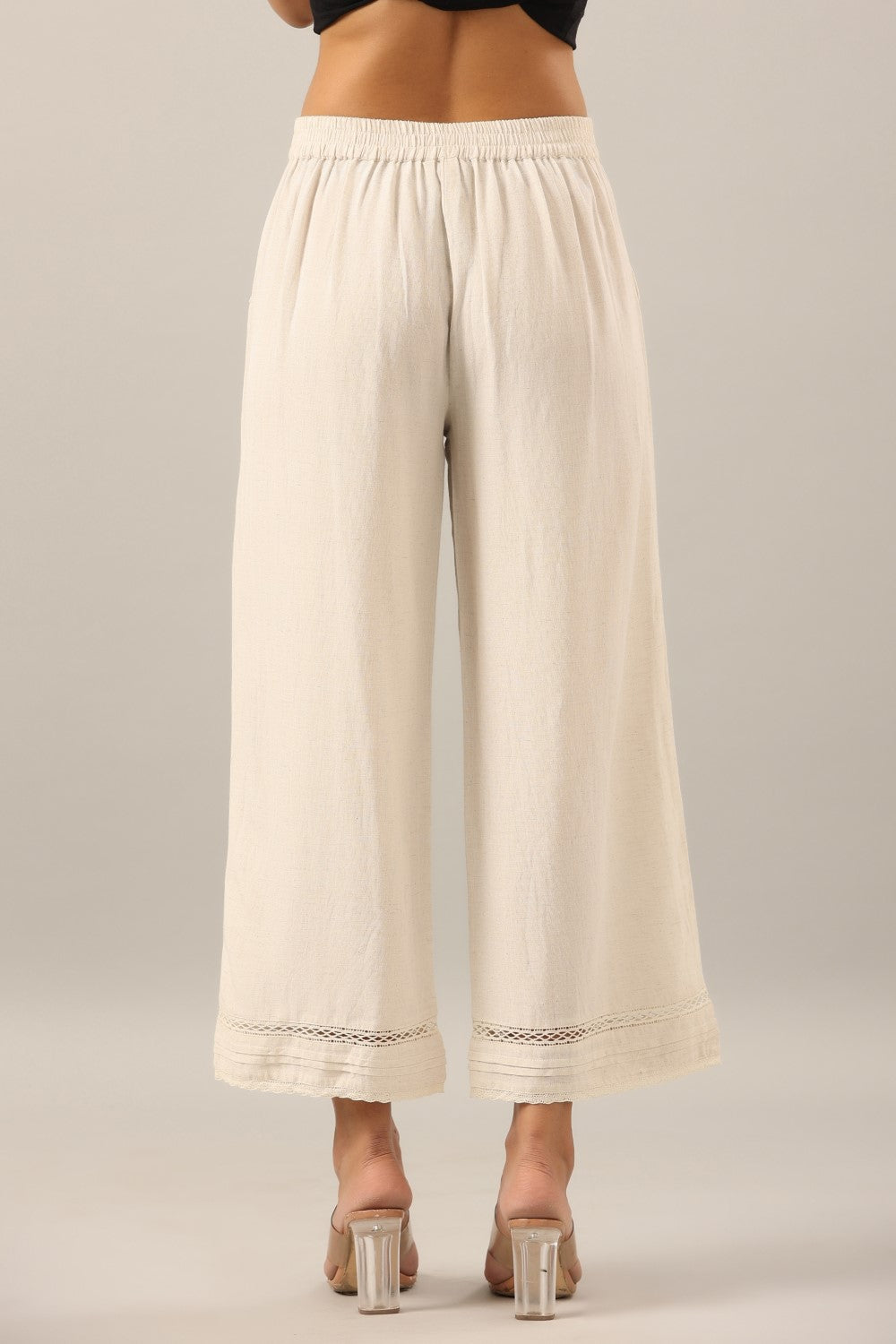 Juniper Women Off-White LIVA Flax Solid Palazzo