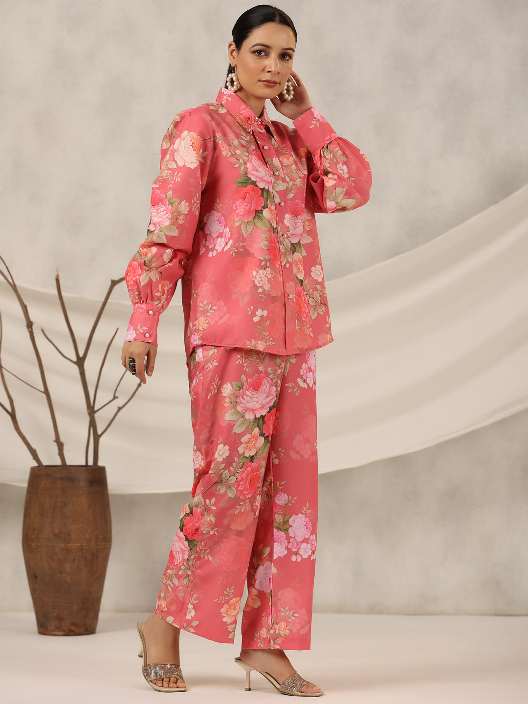 Juniper Women Onion Pink Linen Printed Clothing Set