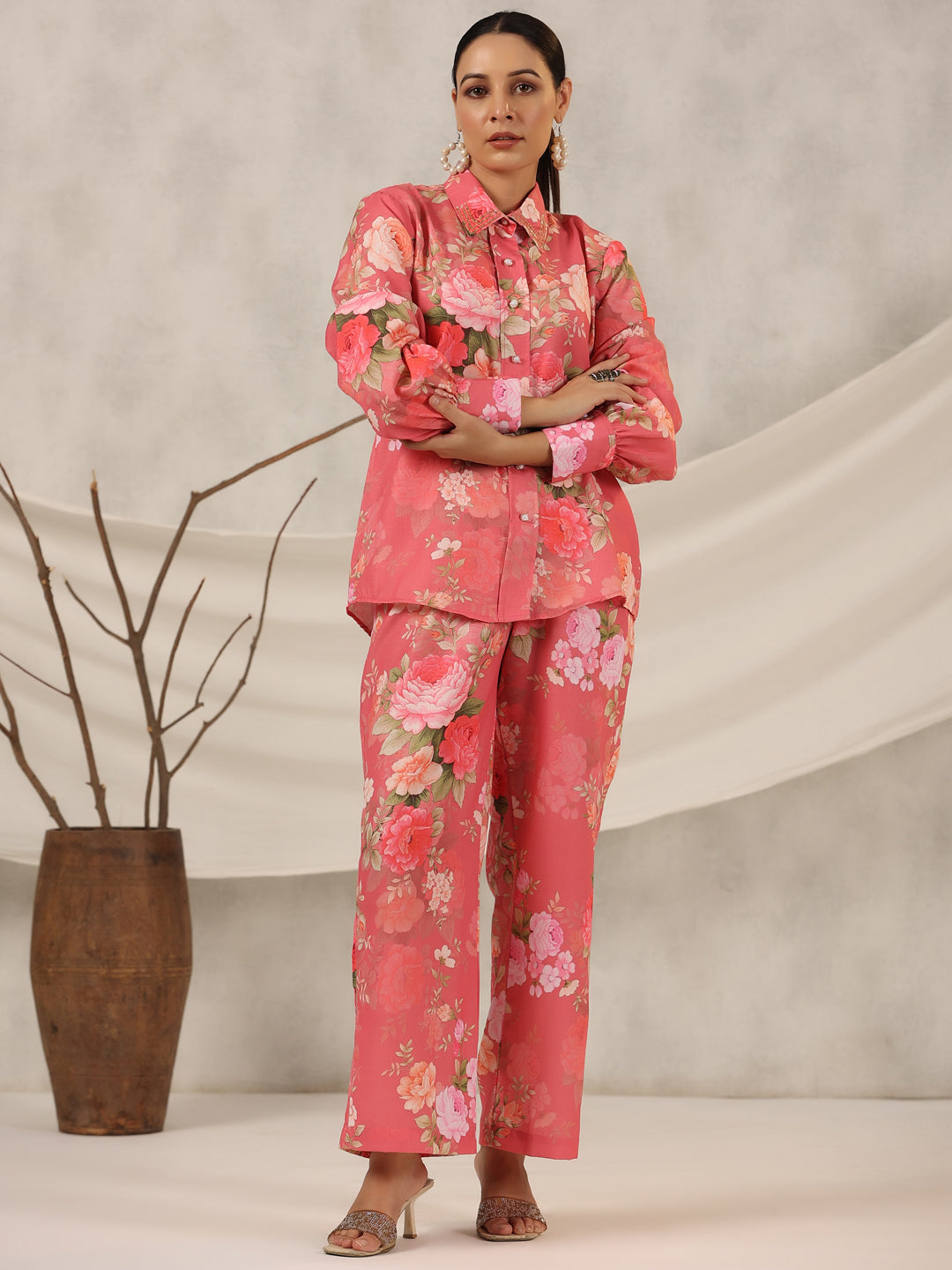 Juniper Women Onion Pink Linen Printed Clothing Set