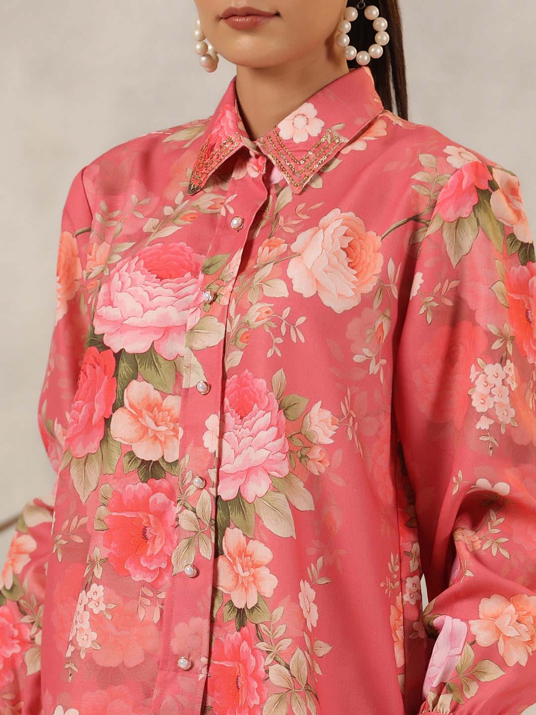 Juniper Women Onion Pink Linen Printed Clothing Set